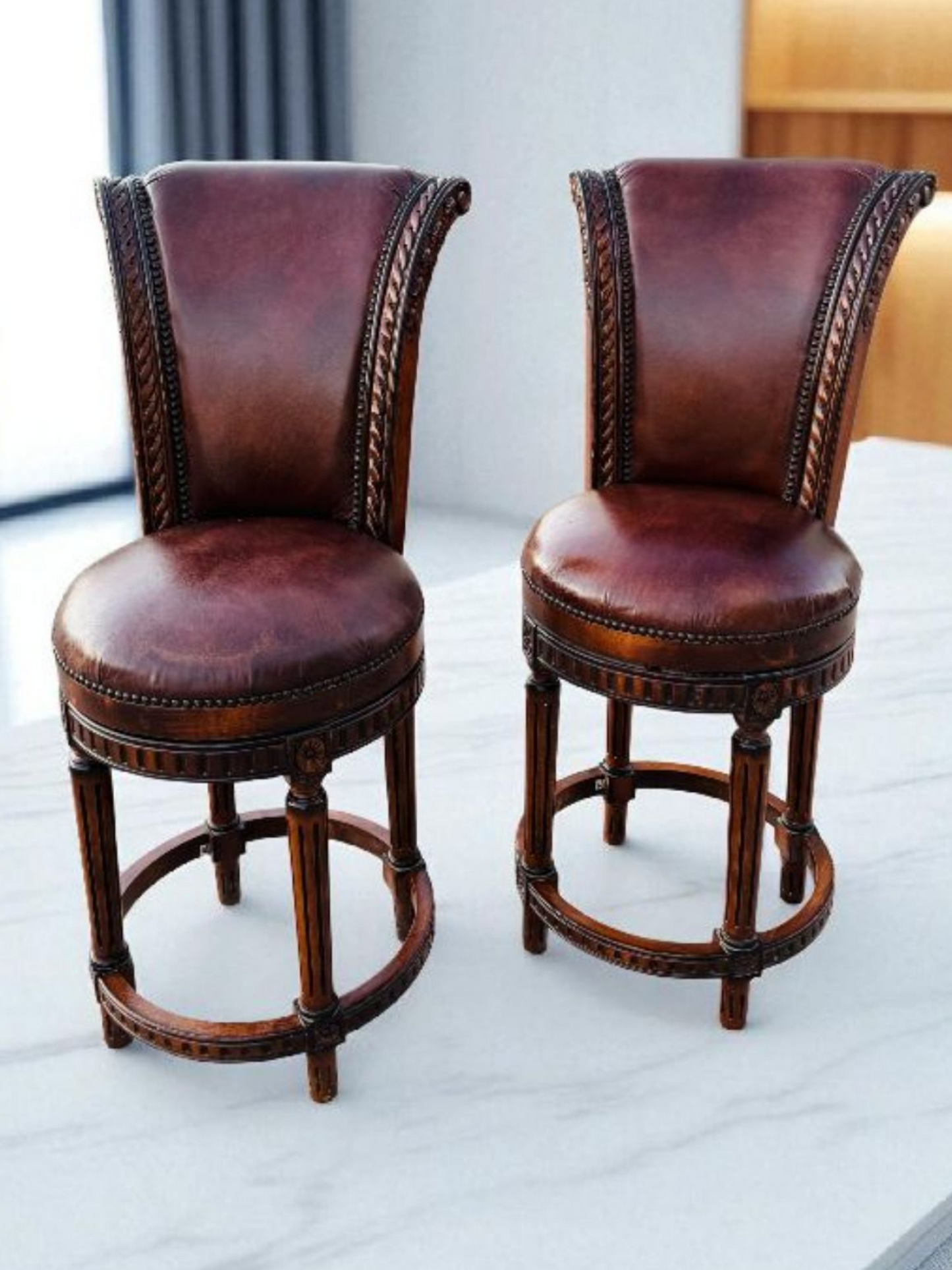 🪑🪑🪑🪑 Juego de 4 Bancos Vintage Giratorios De Madera 🪑🪑🪑🪑