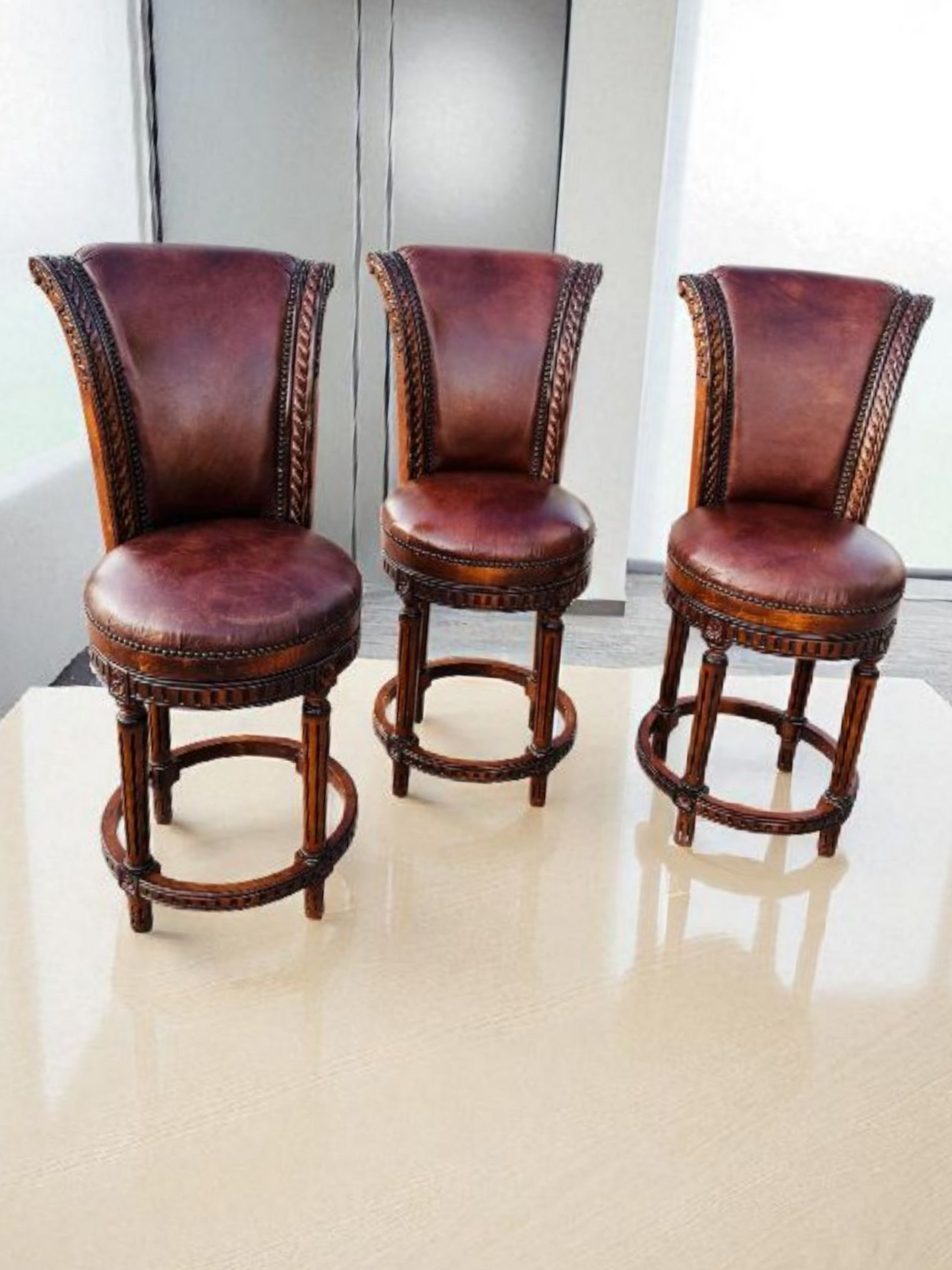 🪑🪑🪑🪑 Juego de 4 Bancos Vintage Giratorios De Madera 🪑🪑🪑🪑