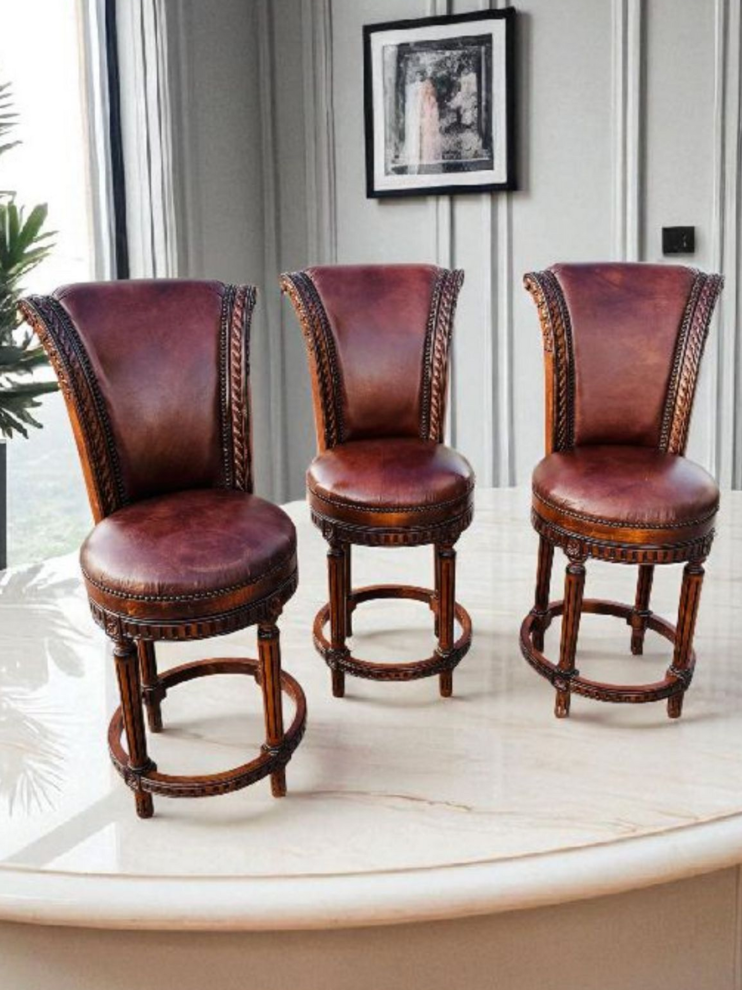 🪑🪑🪑🪑 Juego de 4 Bancos Vintage Giratorios De Madera 🪑🪑🪑🪑