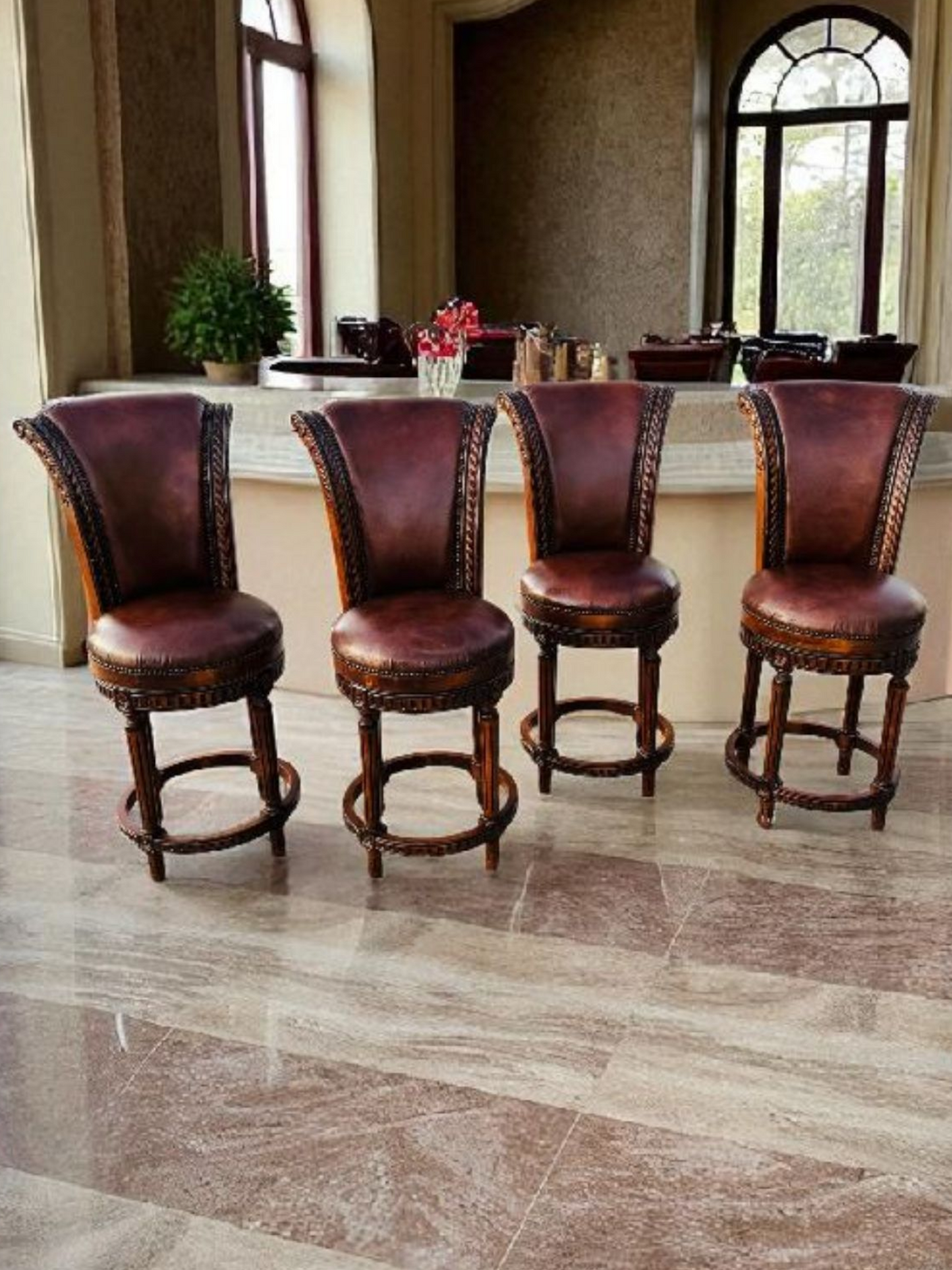 🪑🪑🪑🪑 Juego de 4 Bancos Vintage Giratorios De Madera 🪑🪑🪑🪑