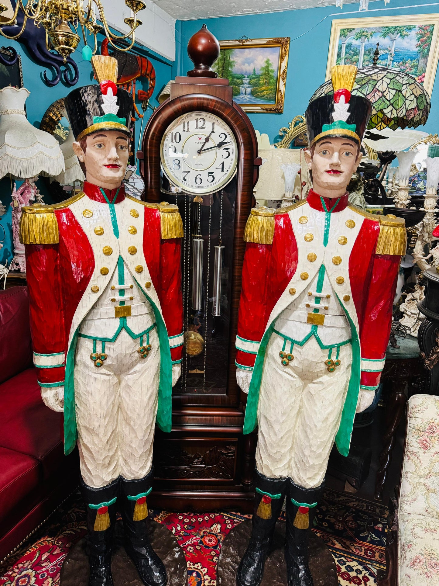 🎄❄️🎄 Soldados Navideños Nutcracker – Par Monumental en Resina Fundida Pintados a Mano 🎄❄️🎅