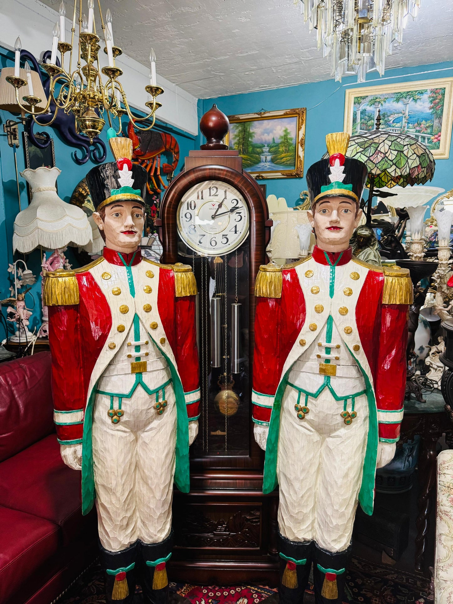 🎄❄️🎄 Soldados Navideños Nutcracker – Par Monumental en Resina Fundida Pintados a Mano 🎄❄️🎅
