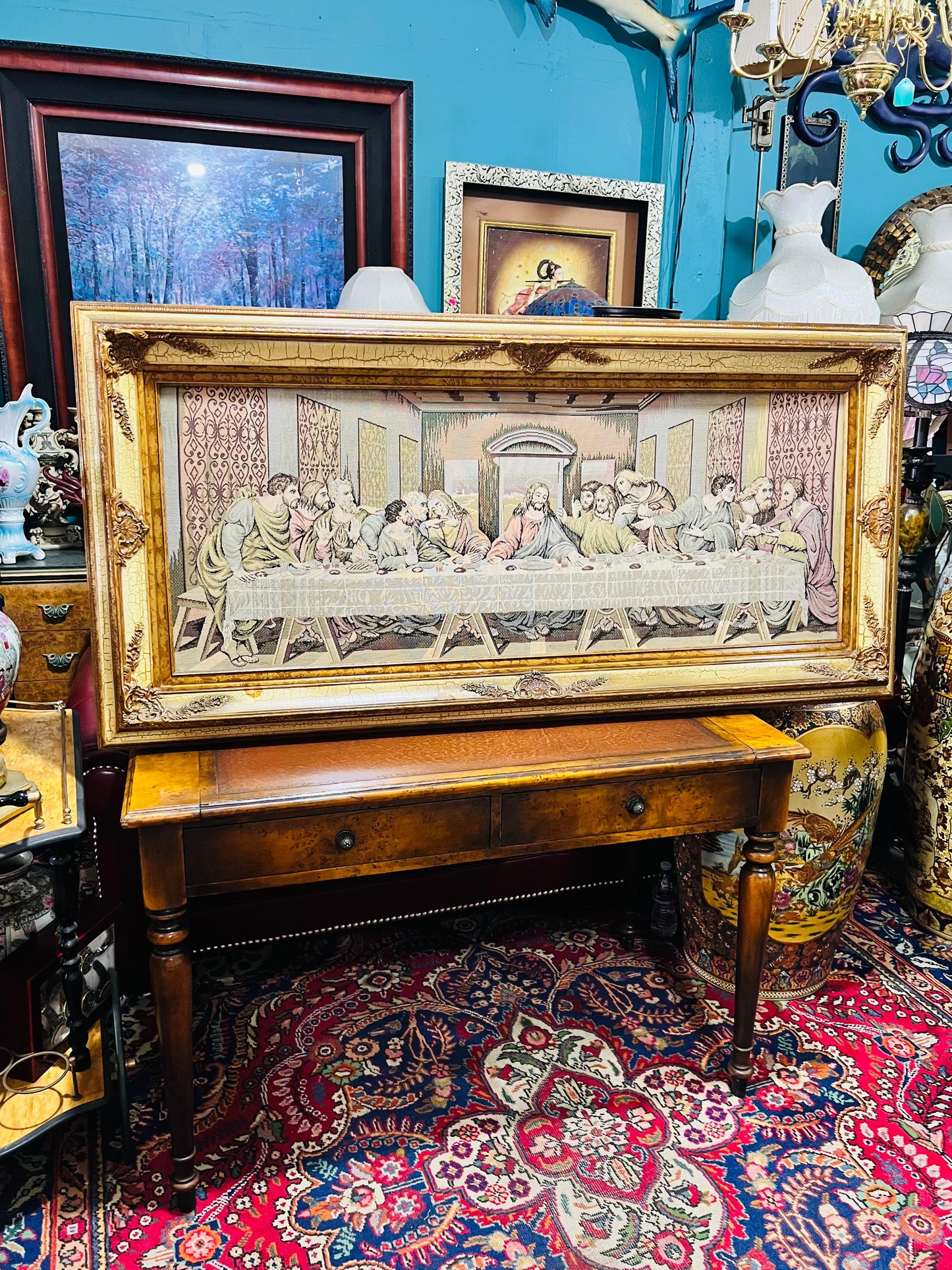 🎨 Gobelino De La Representación de La Última Cena – Marco Estilo Vintage