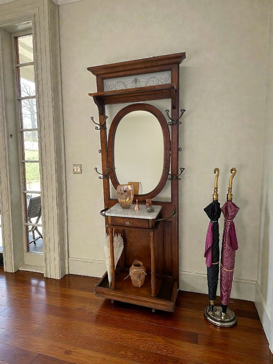 🪞 Perchero Victoriano con Espejo Ovalado y Mármol 🕰️