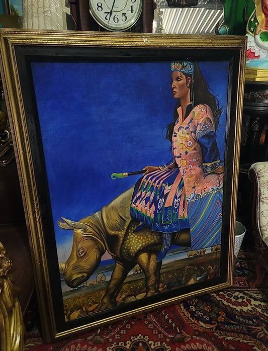 🎨🖼️🎨María Félix: Arte Épico en Cabalgata sobre Rinoceronte - Reproducción Exclusiva🎨🖼️🎨
