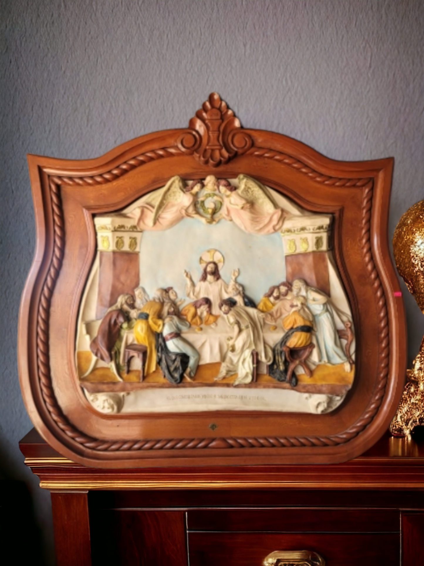 ✨Cuadro de La Última Cena con Elegante Marco de Caoba✨