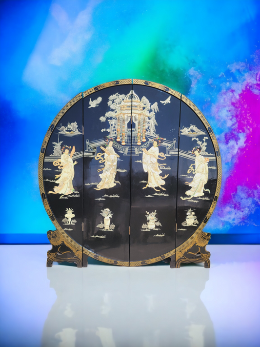 Biombo Chino Estilo Mid Century Redondo de 4 Paneles✨