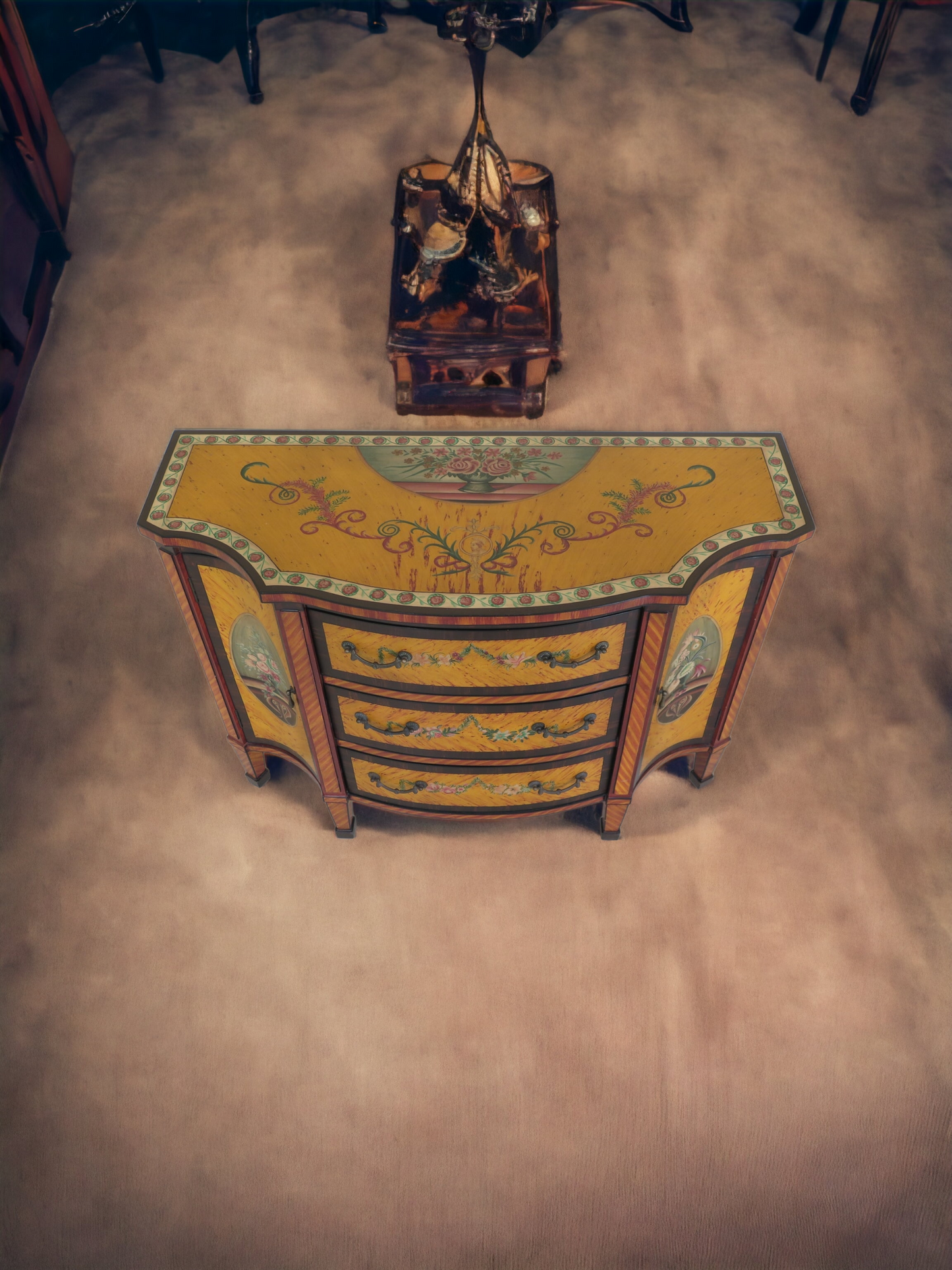 ✨️Gabinete Con Decoracion De Arte Pintada A Mano Super Elegante Con Espejo De Madera💞