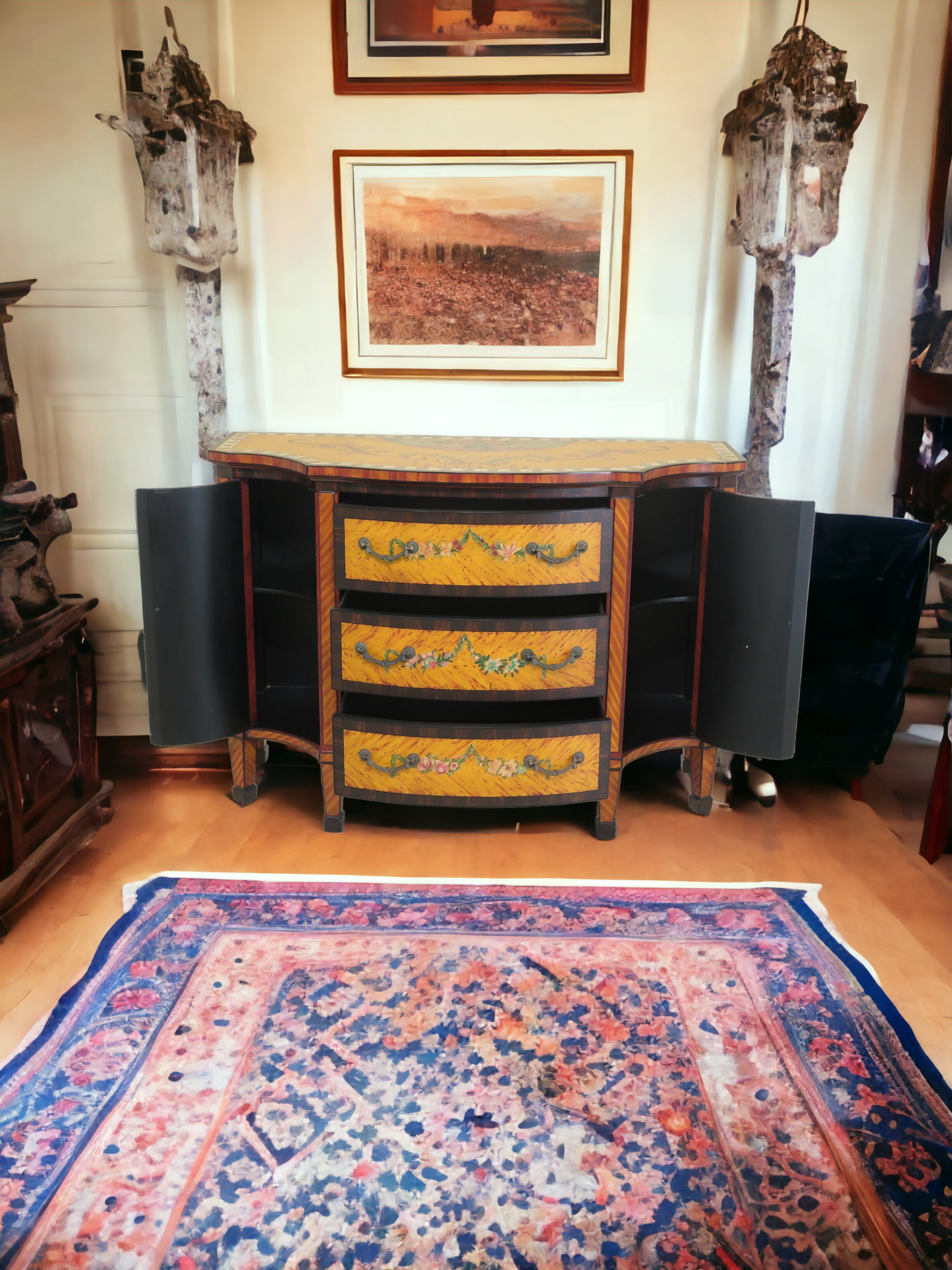 ✨️Gabinete Con Decoracion De Arte Pintada A Mano Super Elegante Con Espejo De Madera💞