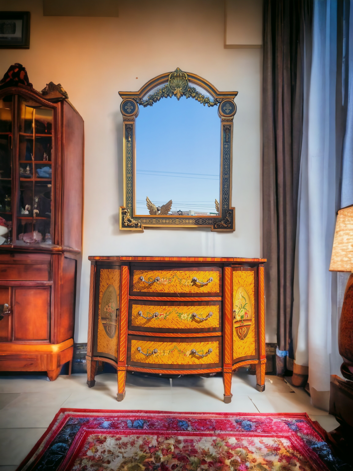 ✨️Gabinete Con Decoracion De Arte Pintada A Mano Super Elegante Con Espejo De Madera💞