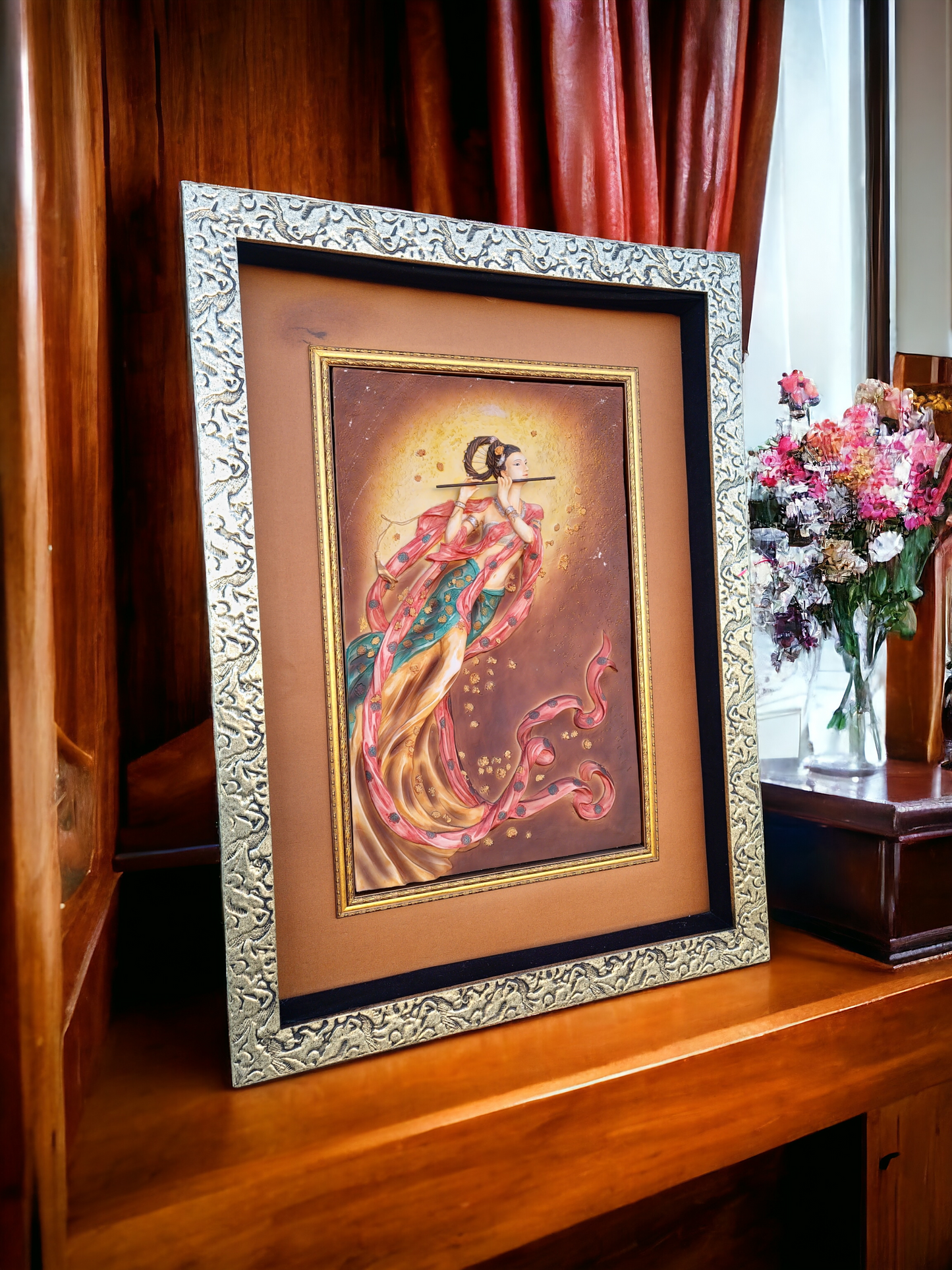 🖼️Cuadro decorativo tridimensional de flautista femenina🏡👩🎨