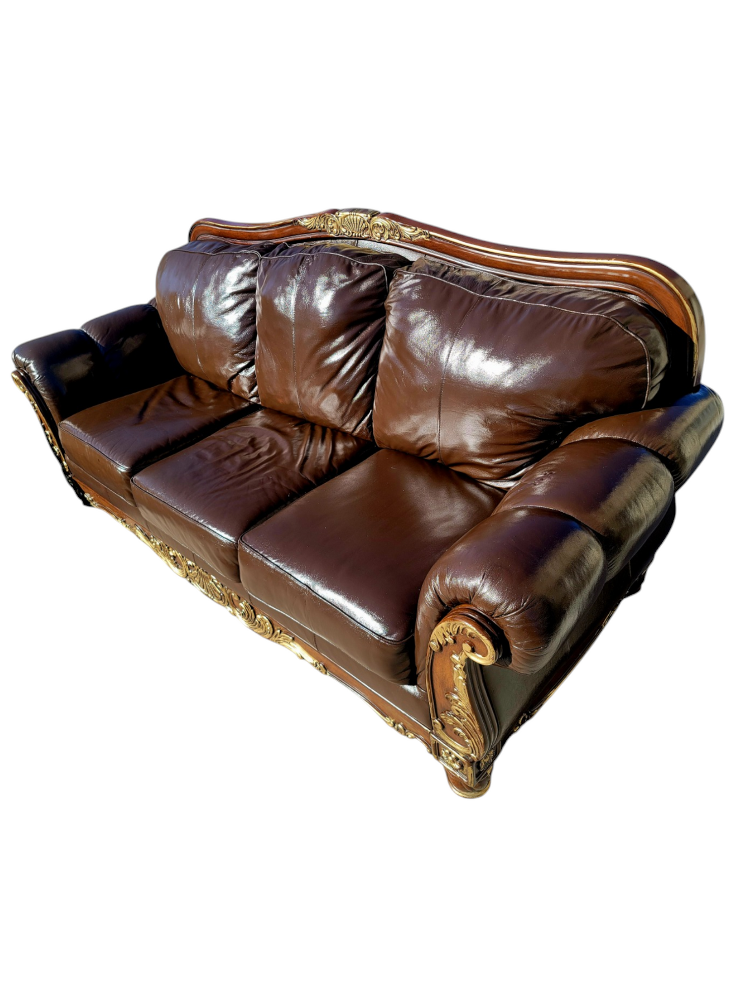 🛋️ 🌟 ¡Liquidacion Sala Tradicional De Piel De 3 Piezas, Con Marco De Madera! 🌟🛋️