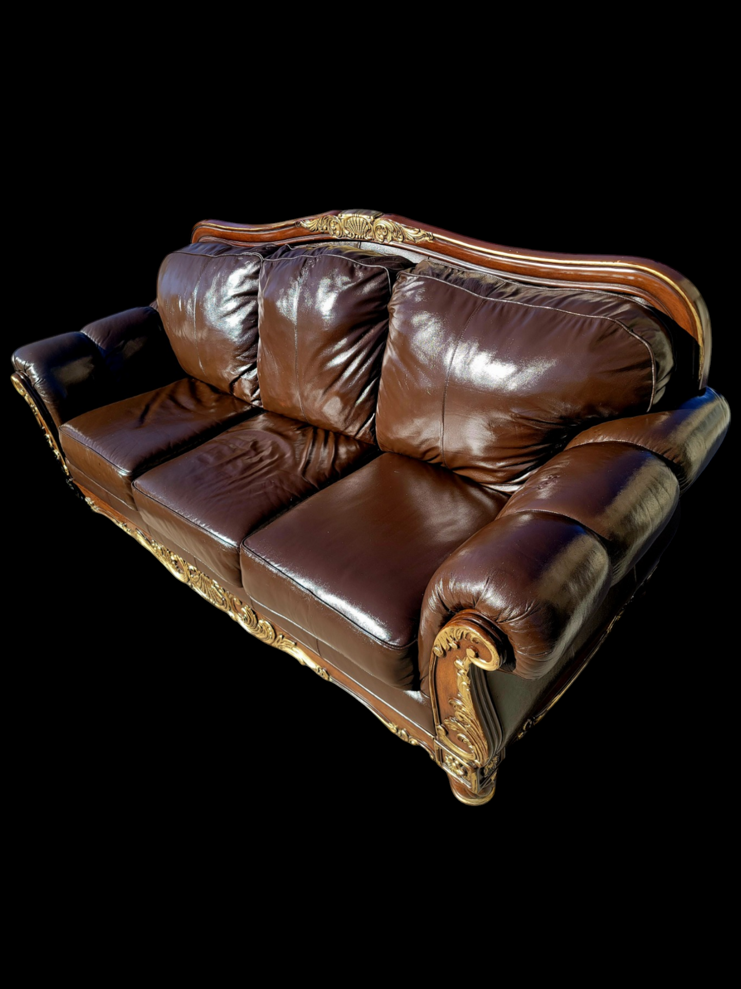 🛋️ 🌟 ¡Liquidacion Sala Tradicional De Piel De 3 Piezas, Con Marco De Madera! 🌟🛋️