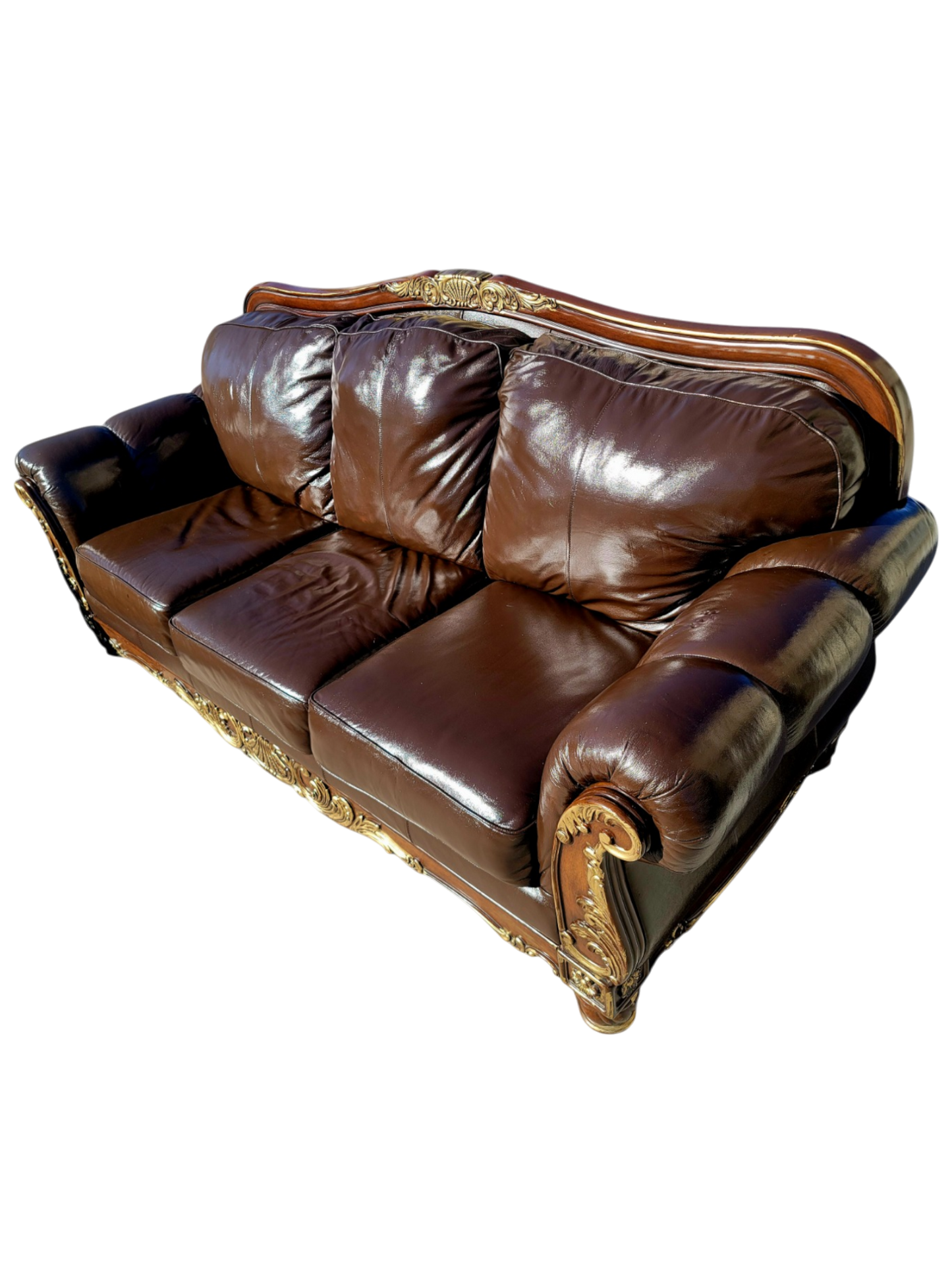 🛋️ 🌟 ¡Liquidacion Sala Tradicional De Piel De 3 Piezas, Con Marco De Madera! 🌟🛋️