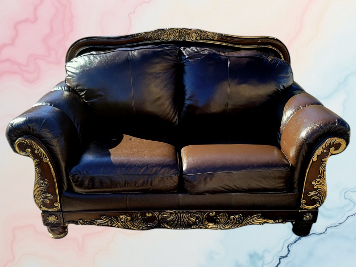 🛋️ 🌟 ¡Liquidacion Sala Tradicional De Piel De 3 Piezas, Con Marco De Madera! 🌟🛋️