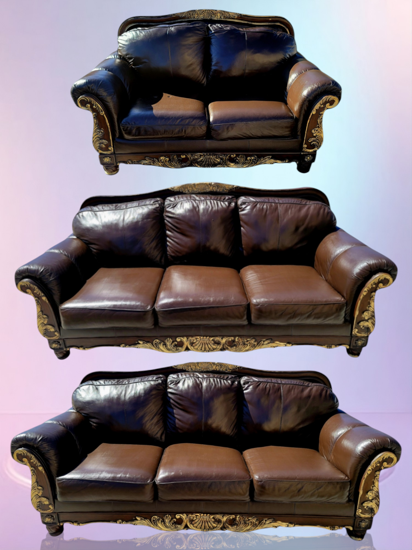 🛋️ 🌟 ¡Liquidacion Sala Tradicional De Piel De 3 Piezas, Con Marco De Madera! 🌟🛋️