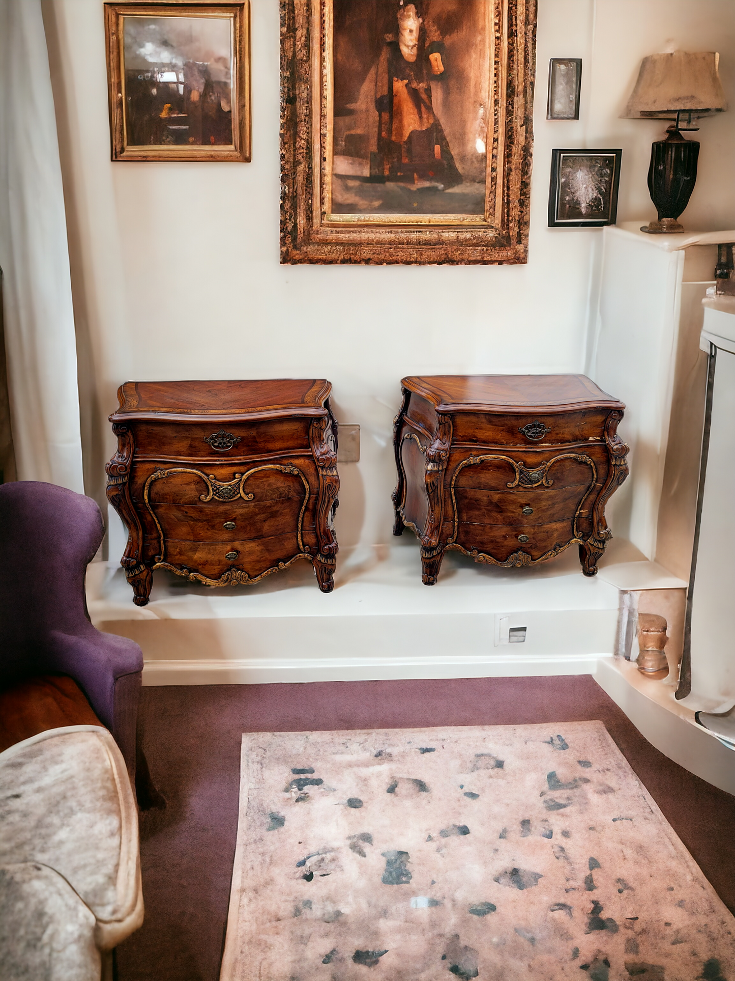 🌟 Par de Buros Tradicionales con Tallados Exquisitos🌟