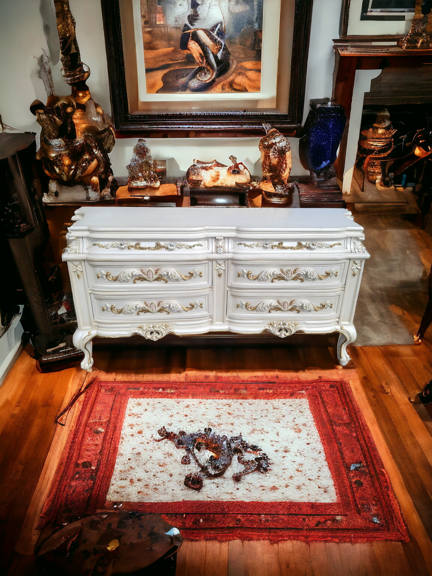 ⚜️✨Vintage Pearl Colored Chest of Drawers with Old Gold Details ✨️⚜️