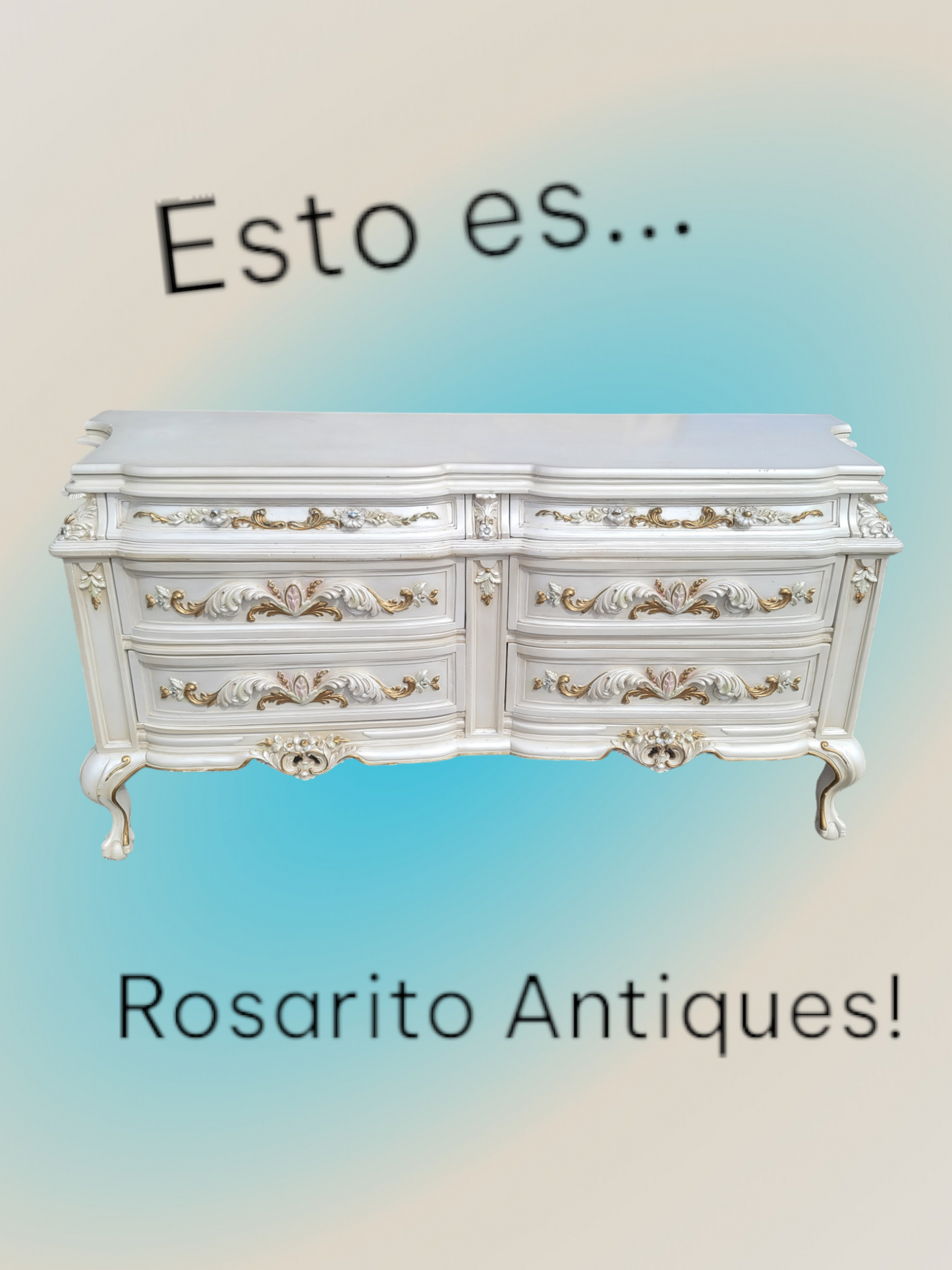 ⚜️✨Vintage Pearl Colored Chest of Drawers with Old Gold Details ✨️⚜️