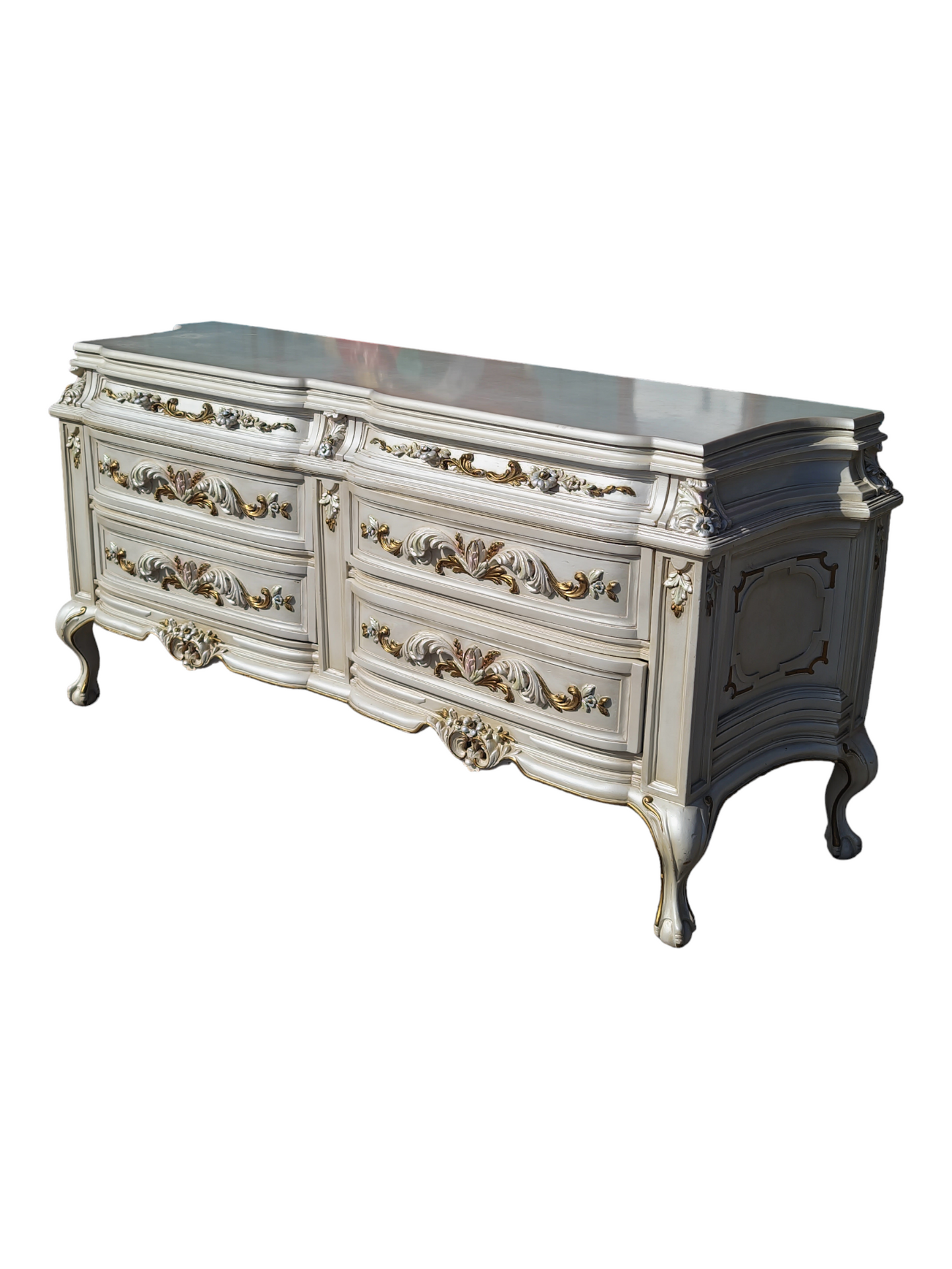 ⚜️✨Vintage Pearl Colored Chest of Drawers with Old Gold Details ✨️⚜️