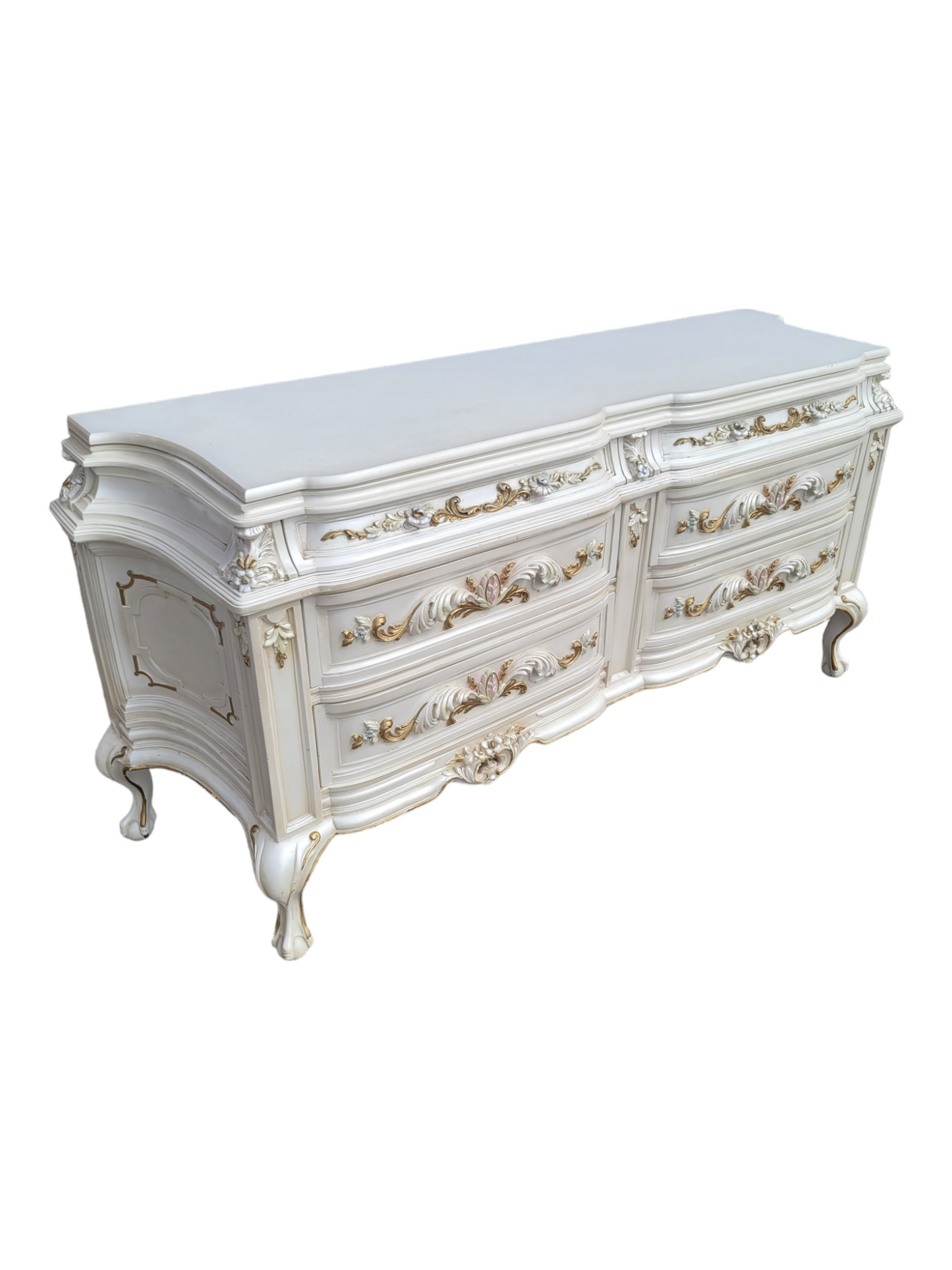 ⚜️✨Vintage Pearl Colored Chest of Drawers with Old Gold Details ✨️⚜️