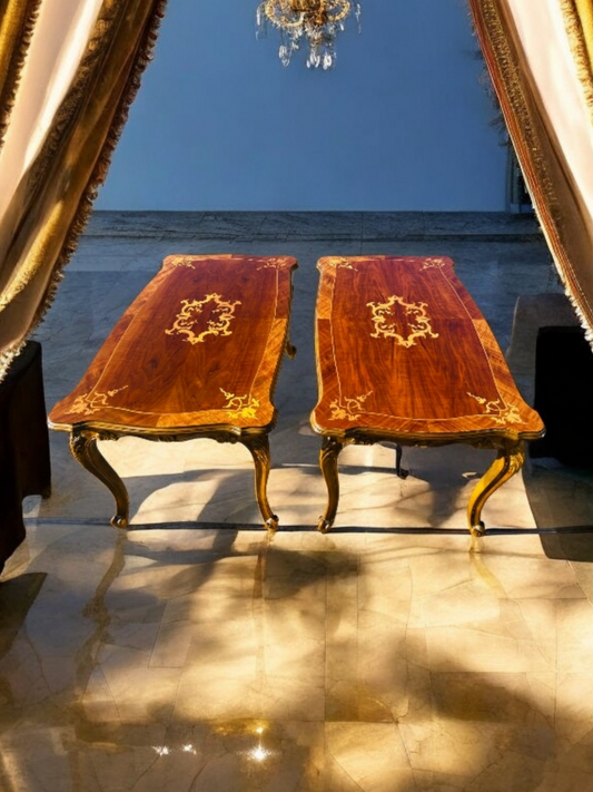 🌟Par de Mesitas Antiguas Con Incrustaciones En La Madera✨