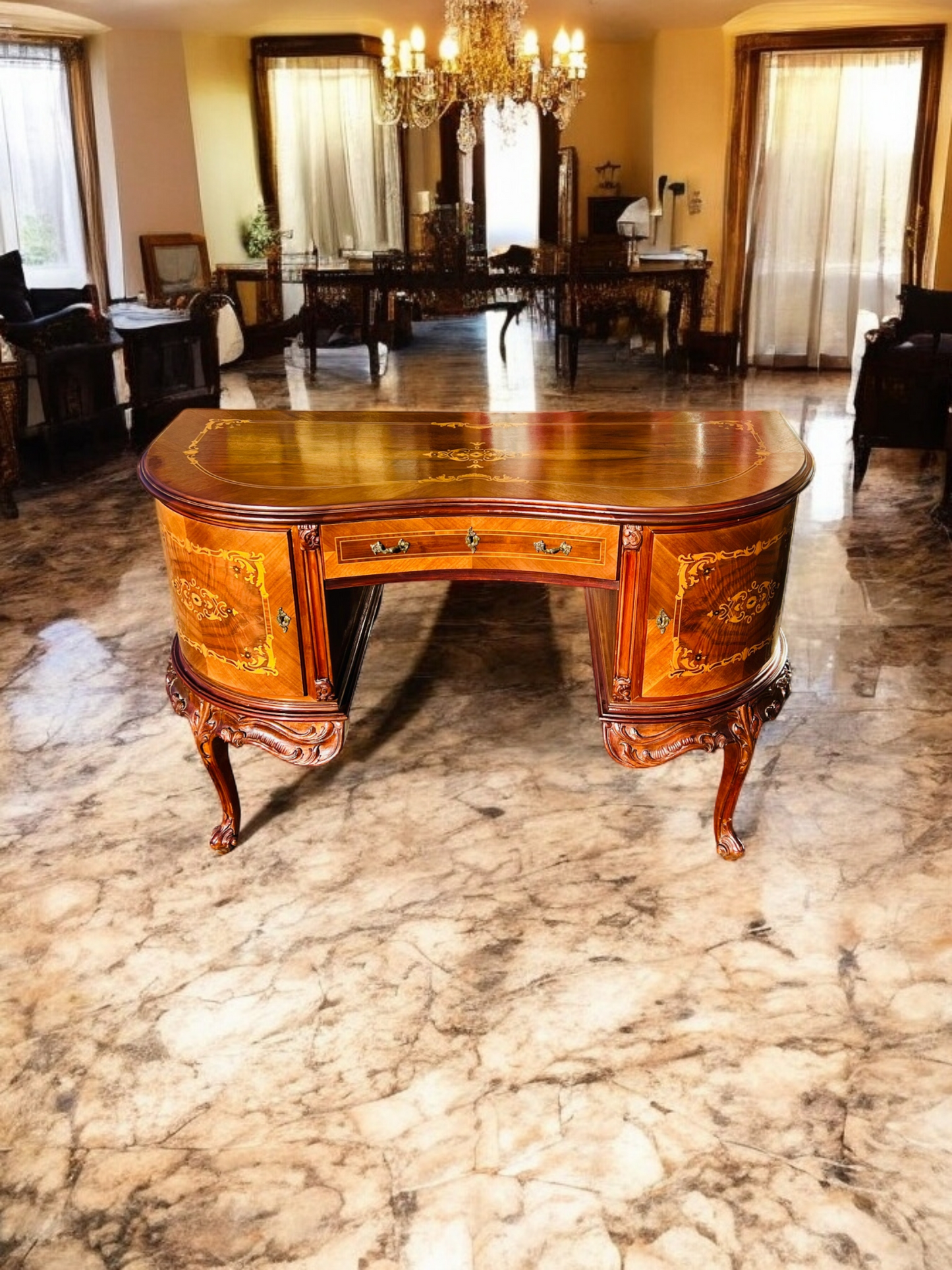 ✨Escritorio Antiguo / Vanity / Tocador Elaborado En Madera De Nogal Con Incrustaciones ✨