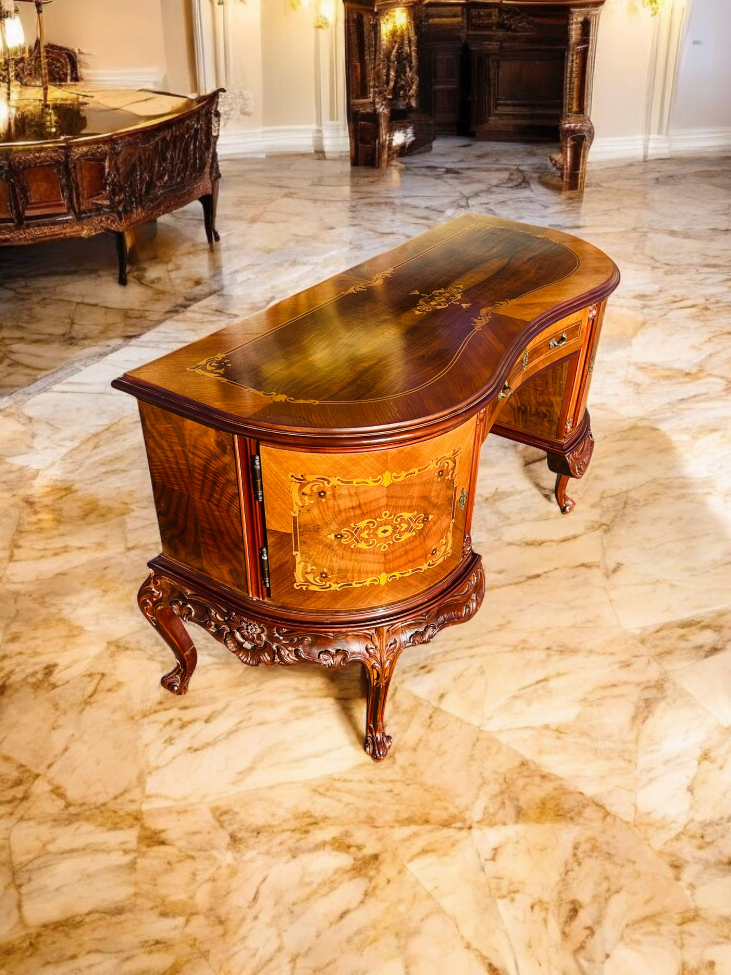 ✨Escritorio Antiguo / Vanity / Tocador Elaborado En Madera De Nogal Con Incrustaciones ✨