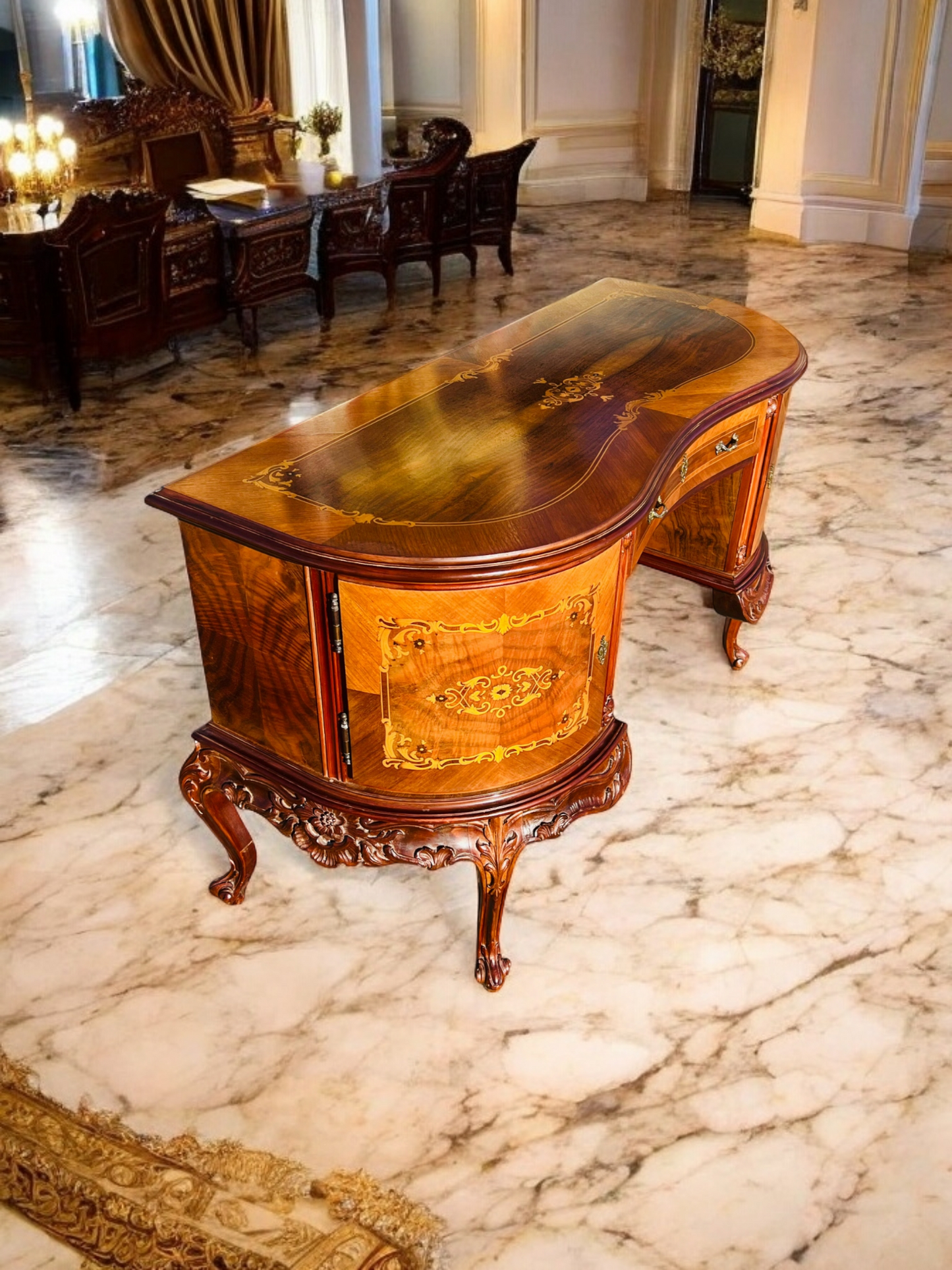 ✨Escritorio Antiguo / Vanity / Tocador Elaborado En Madera De Nogal Con Incrustaciones ✨