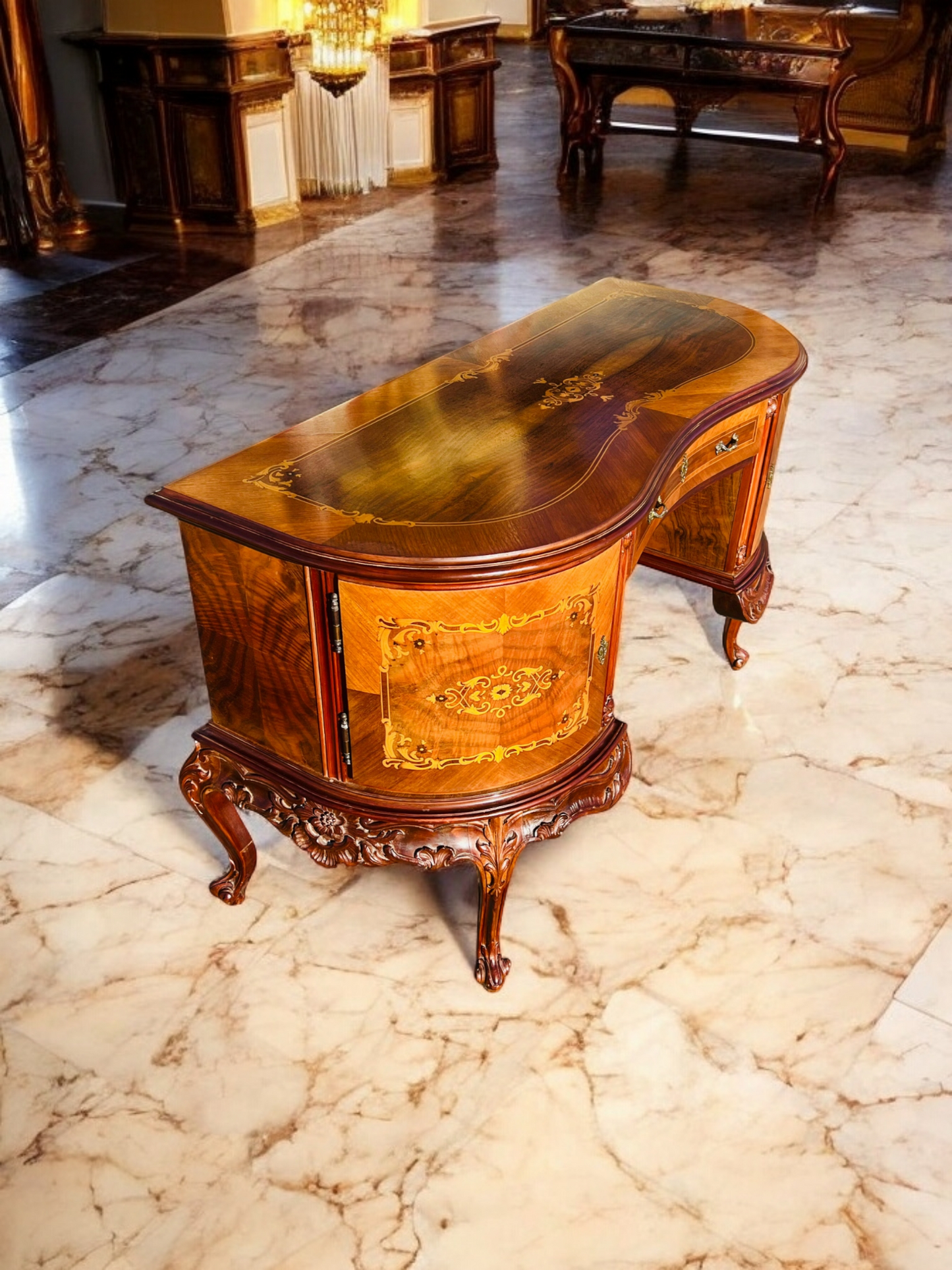 ✨Escritorio Antiguo / Vanity / Tocador Elaborado En Madera De Nogal Con Incrustaciones ✨