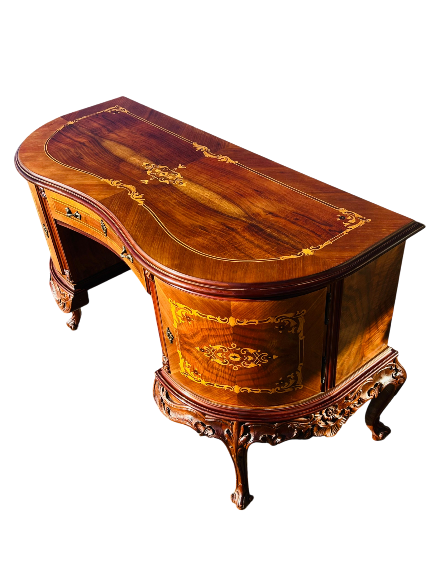 ✨Escritorio Antiguo / Vanity / Tocador Elaborado En Madera De Nogal Con Incrustaciones ✨