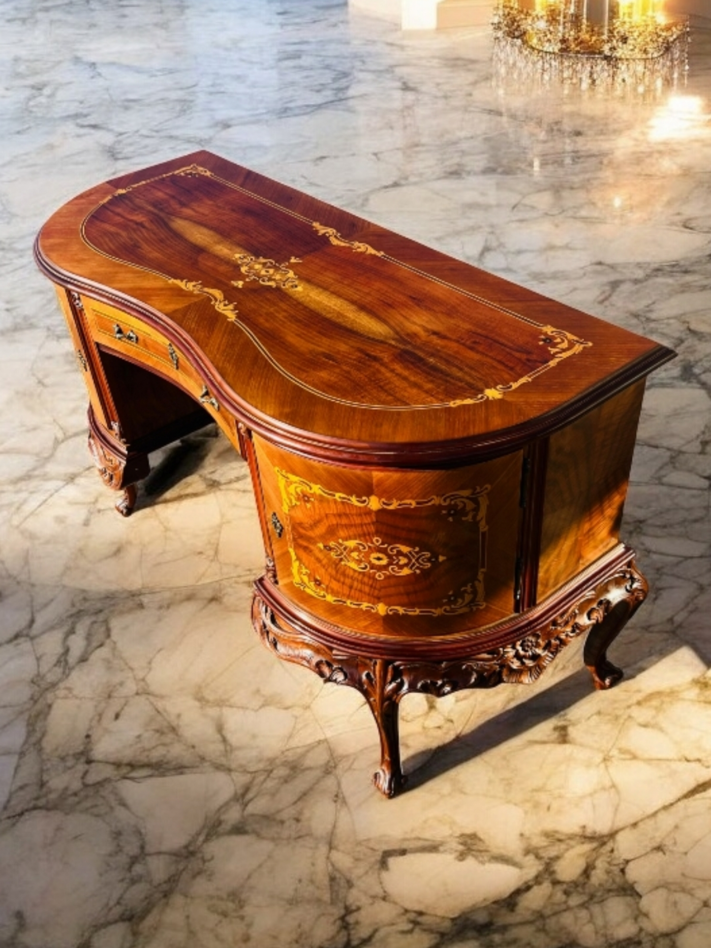 ✨Escritorio Antiguo / Vanity / Tocador Elaborado En Madera De Nogal Con Incrustaciones ✨