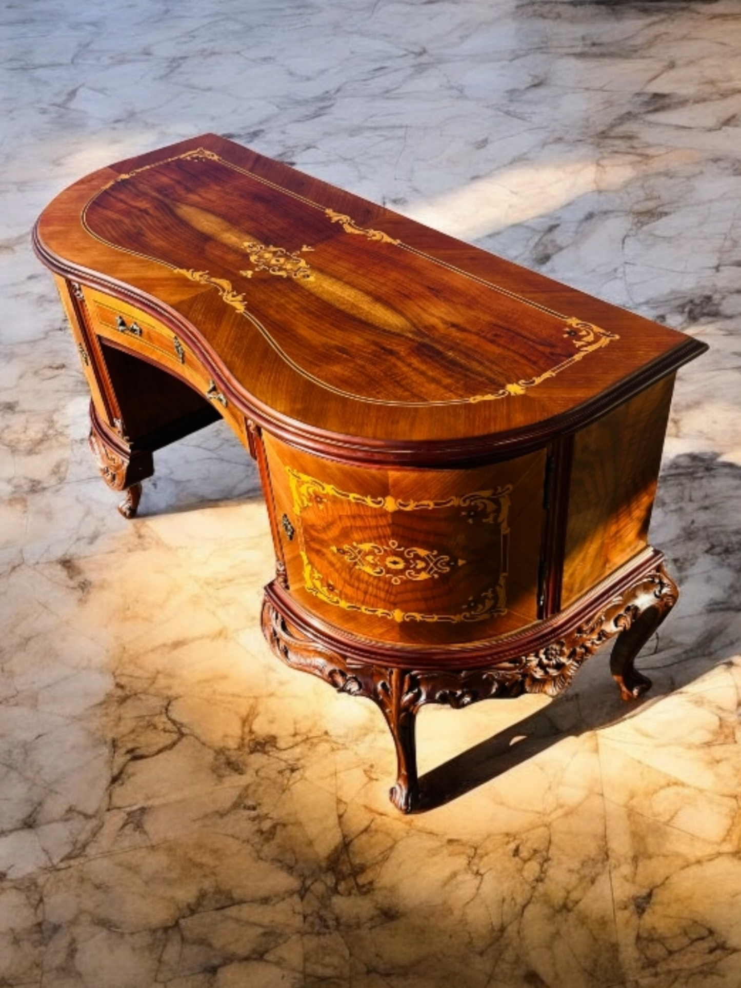 ✨Escritorio Antiguo / Vanity / Tocador Elaborado En Madera De Nogal Con Incrustaciones ✨