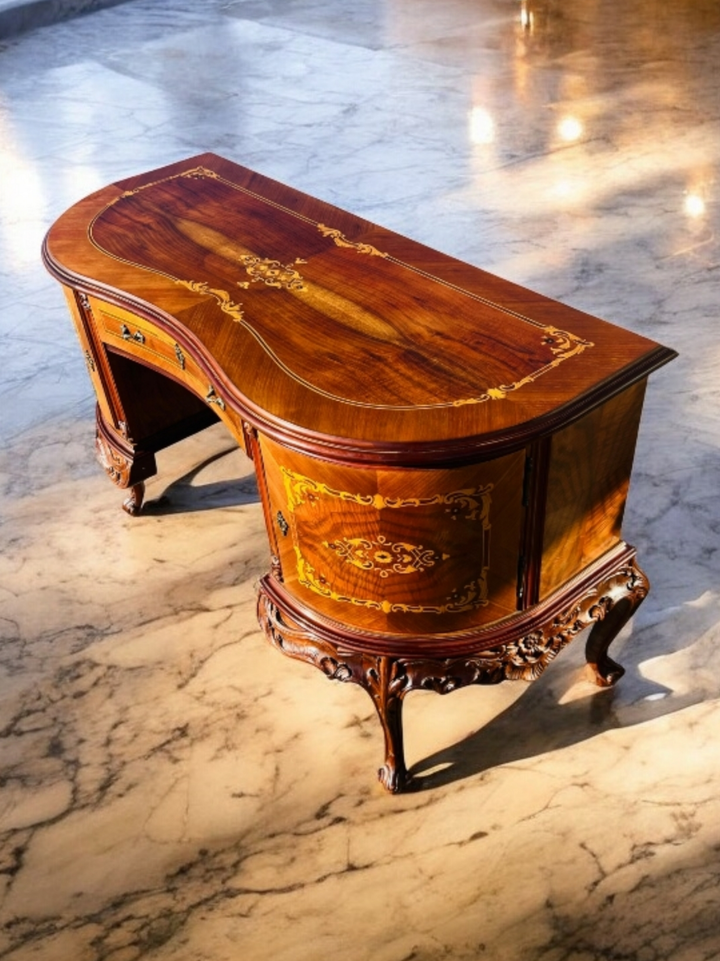 ✨Escritorio Antiguo / Vanity / Tocador Elaborado En Madera De Nogal Con Incrustaciones ✨