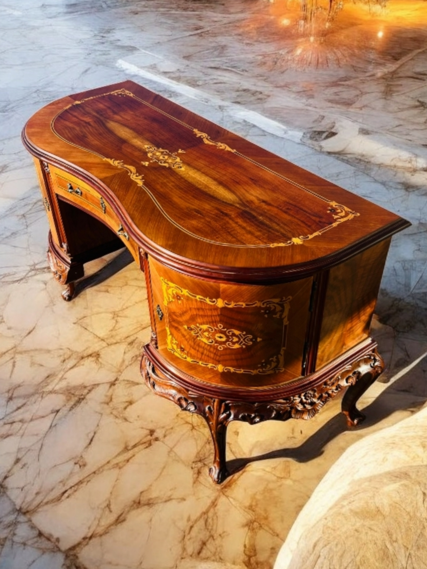 ✨Escritorio Antiguo / Vanity / Tocador Elaborado En Madera De Nogal Con Incrustaciones ✨