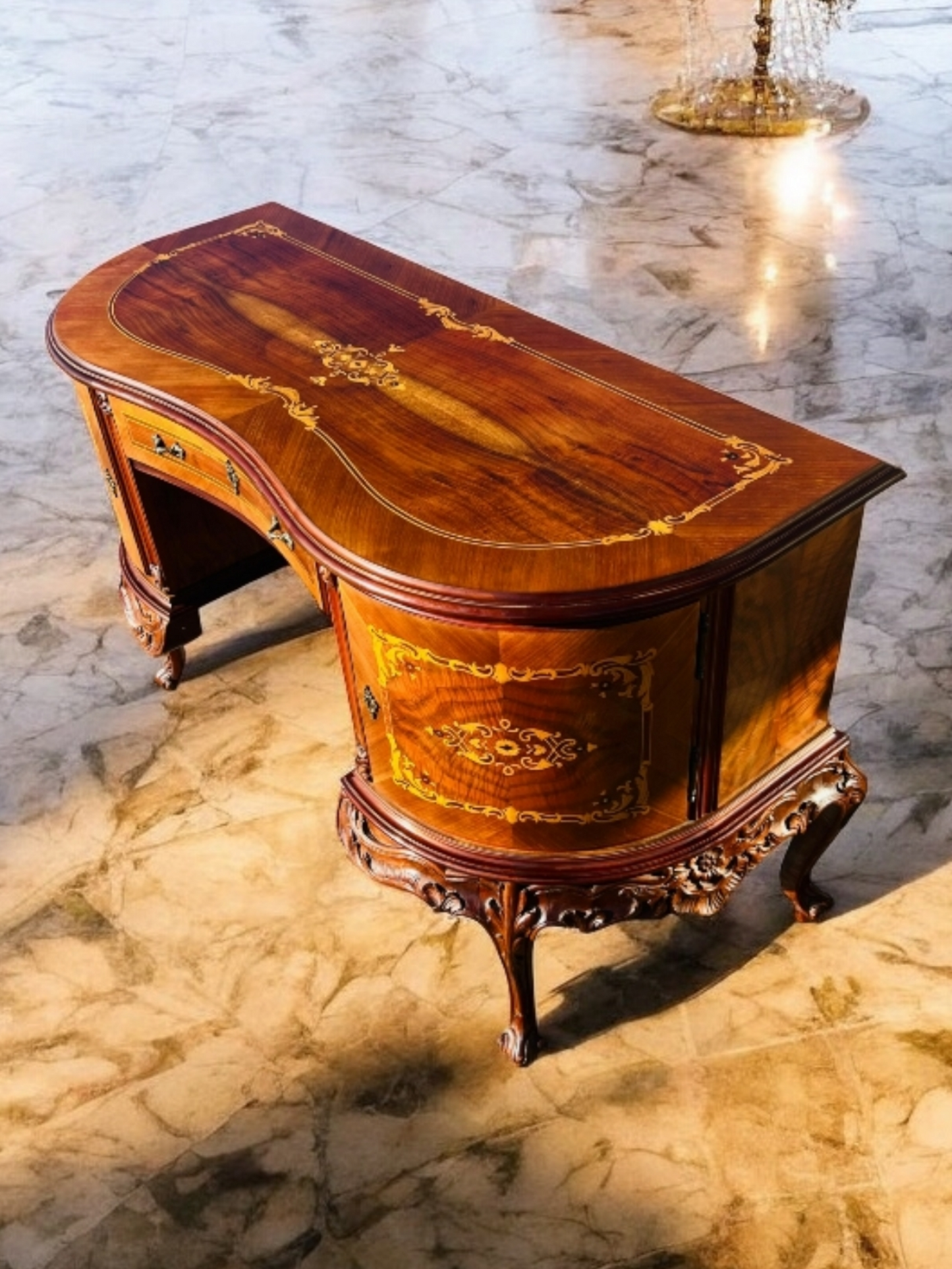 ✨Escritorio Antiguo / Vanity / Tocador Elaborado En Madera De Nogal Con Incrustaciones ✨