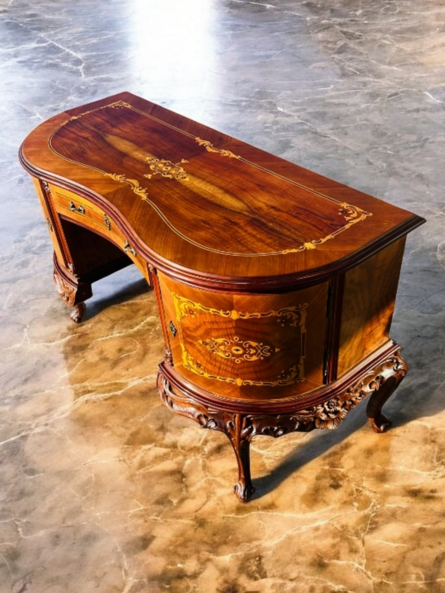 ✨Escritorio Antiguo / Vanity / Tocador Elaborado En Madera De Nogal Con Incrustaciones ✨