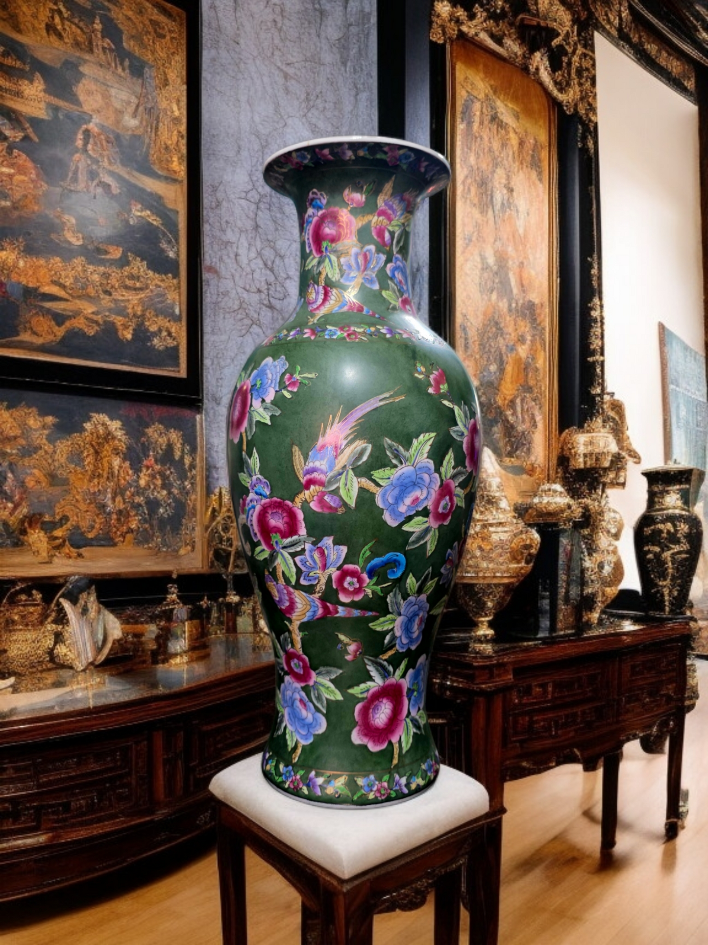 🇨🇳 ✨ Jarron Oriental de Porcelana Fina – Obra Maestra de Color y Detalle ✨🇨🇳