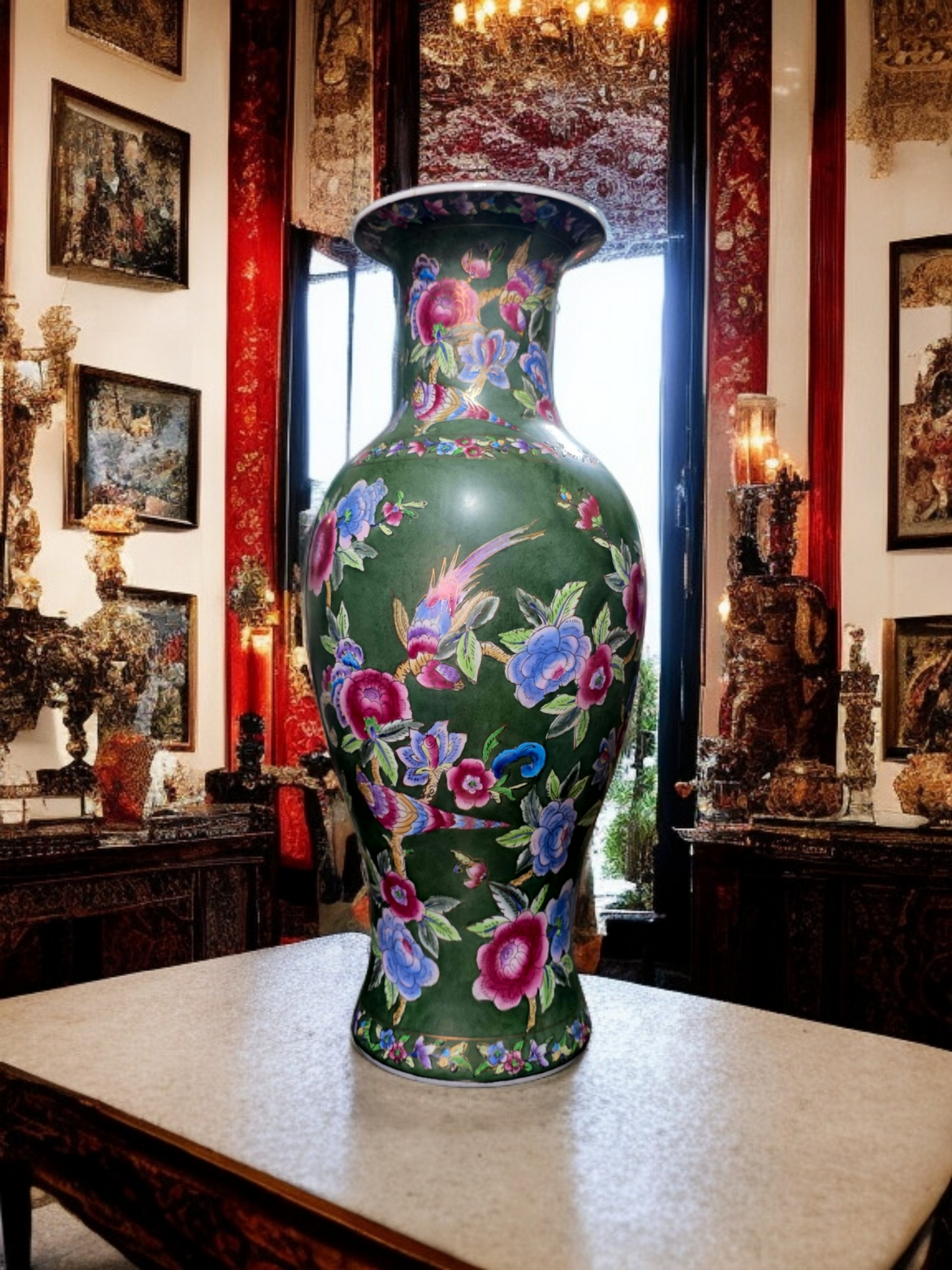 🇨🇳 ✨ Jarron Oriental de Porcelana Fina – Obra Maestra de Color y Detalle ✨🇨🇳