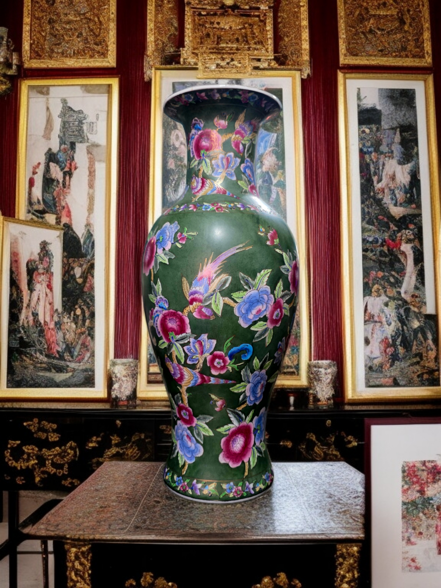 🇨🇳 ✨ Jarron Oriental de Porcelana Fina – Obra Maestra de Color y Detalle ✨🇨🇳