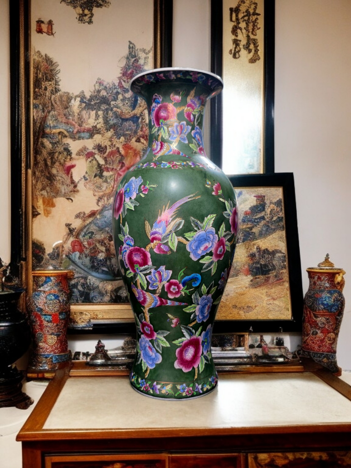 🇨🇳 ✨ Jarron Oriental de Porcelana Fina – Obra Maestra de Color y Detalle ✨🇨🇳