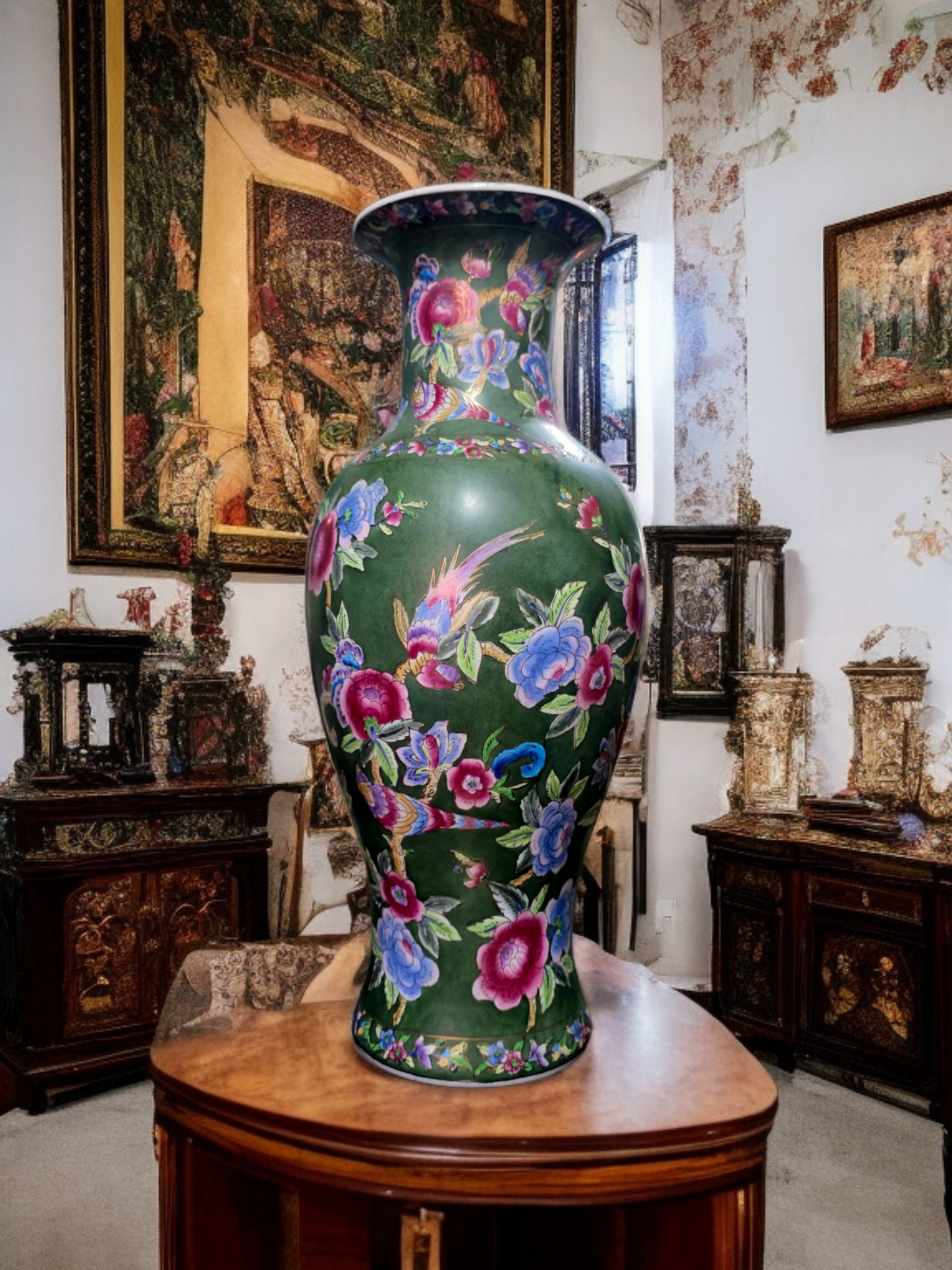 🇨🇳 ✨ Jarron Oriental de Porcelana Fina – Obra Maestra de Color y Detalle ✨🇨🇳