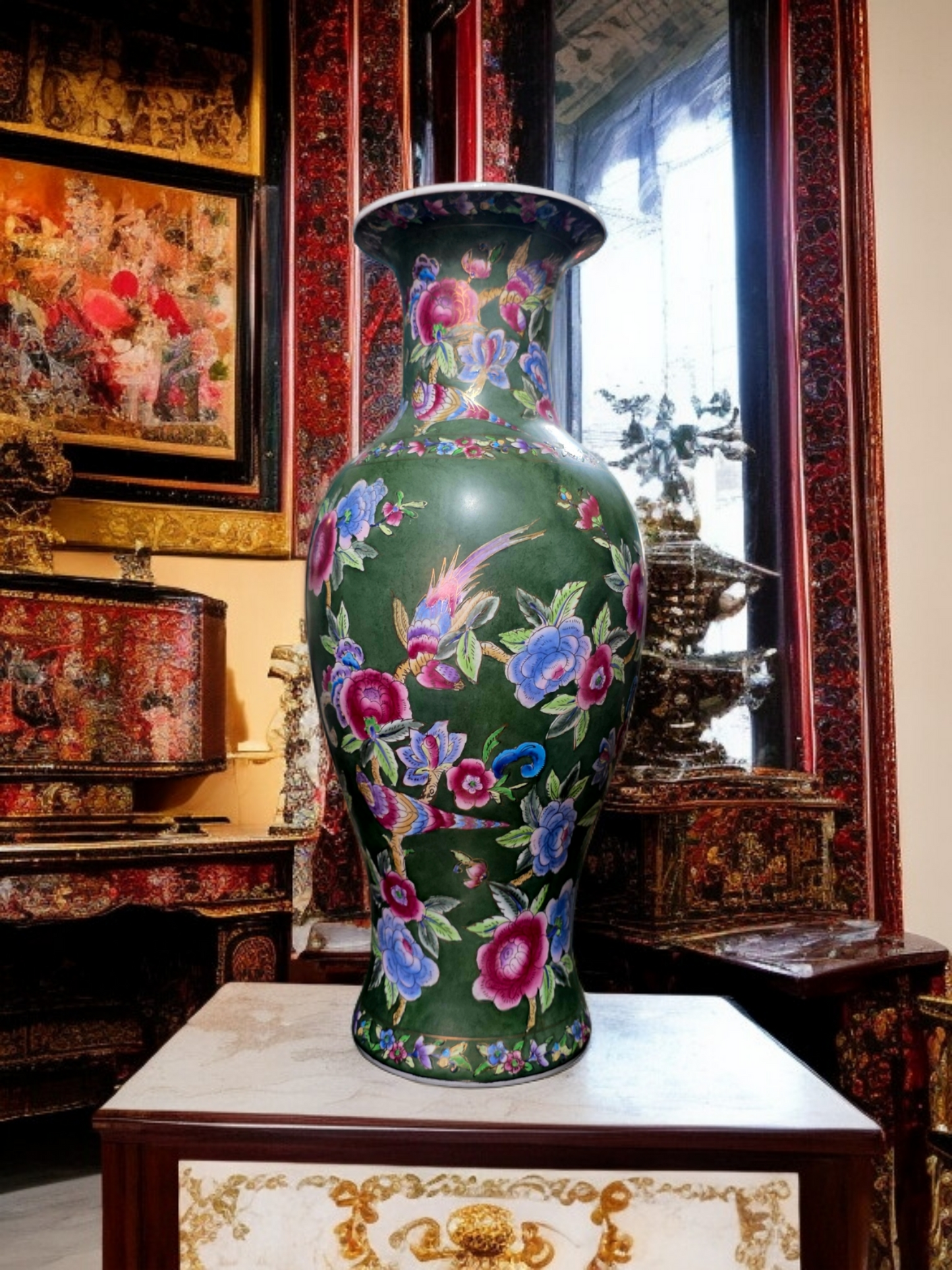 🇨🇳 ✨ Jarron Oriental de Porcelana Fina – Obra Maestra de Color y Detalle ✨🇨🇳