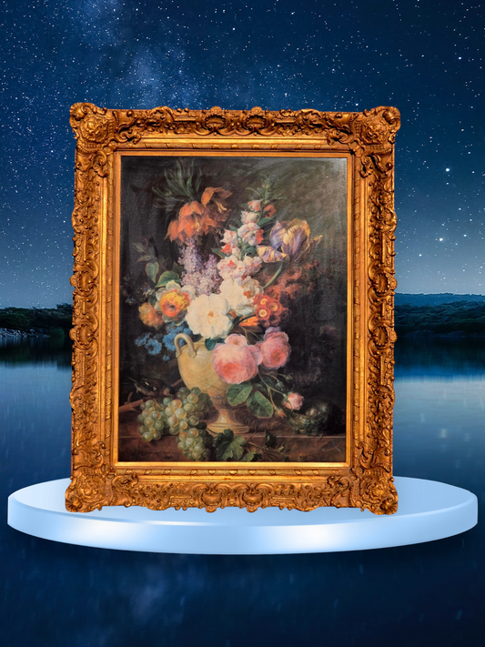🎨✨🎨 Obra Floral Pintada a Mano – Elegancia Firmada en Oro y Pigmento 🎨✨🎨