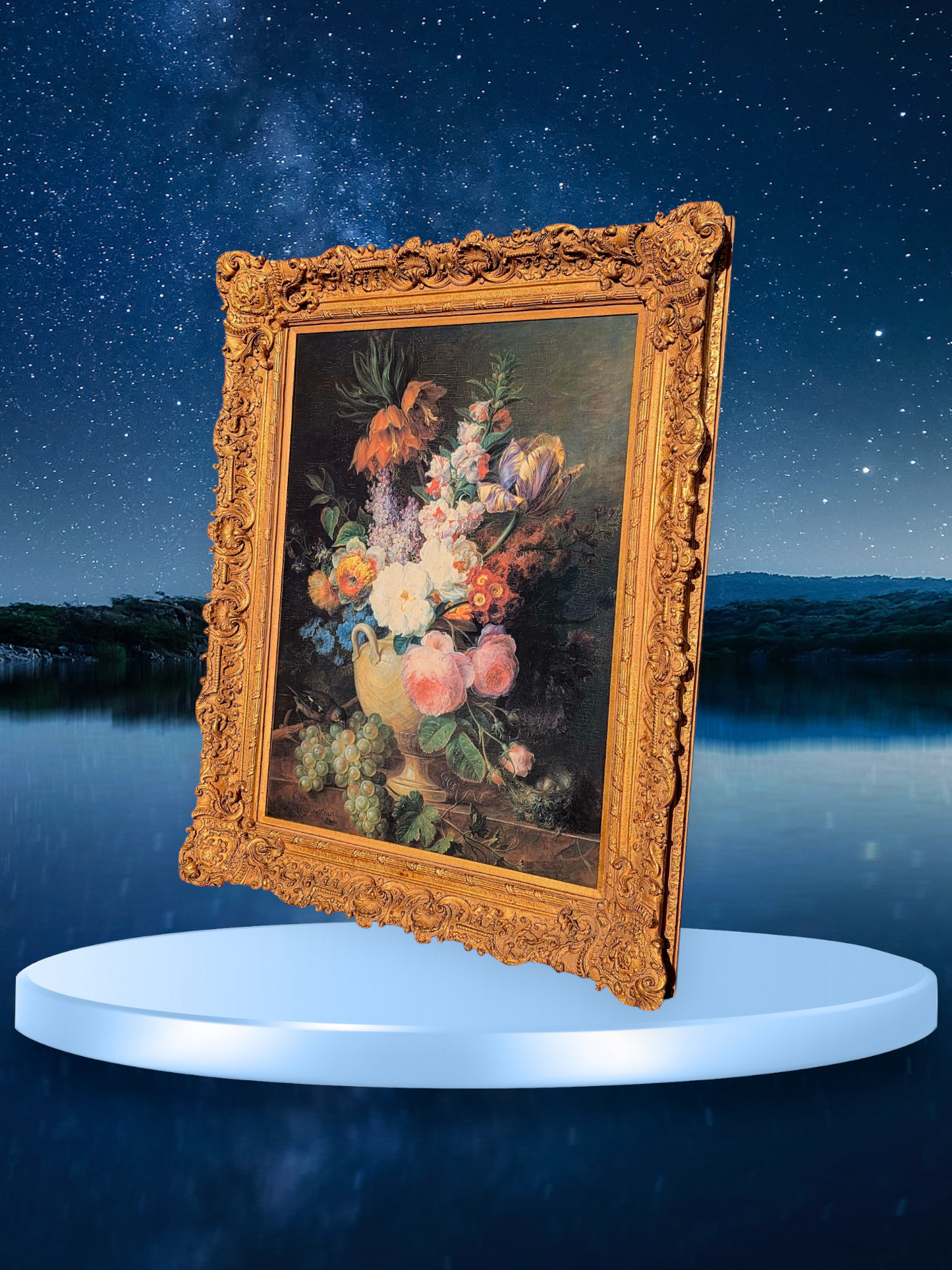 🎨✨🎨 Obra Floral Pintada a Mano – Elegancia Firmada en Oro y Pigmento 🎨✨🎨