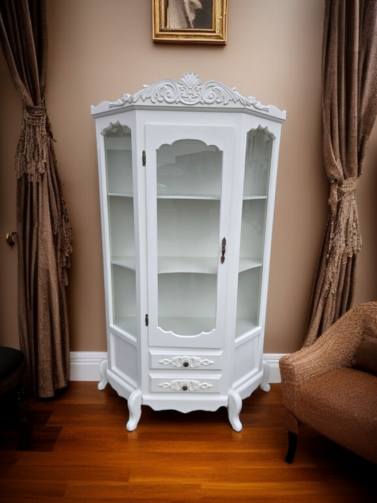 🏰 Vitrina De Madera - Blanco Perla Con Ornamentacion Clasica🏰