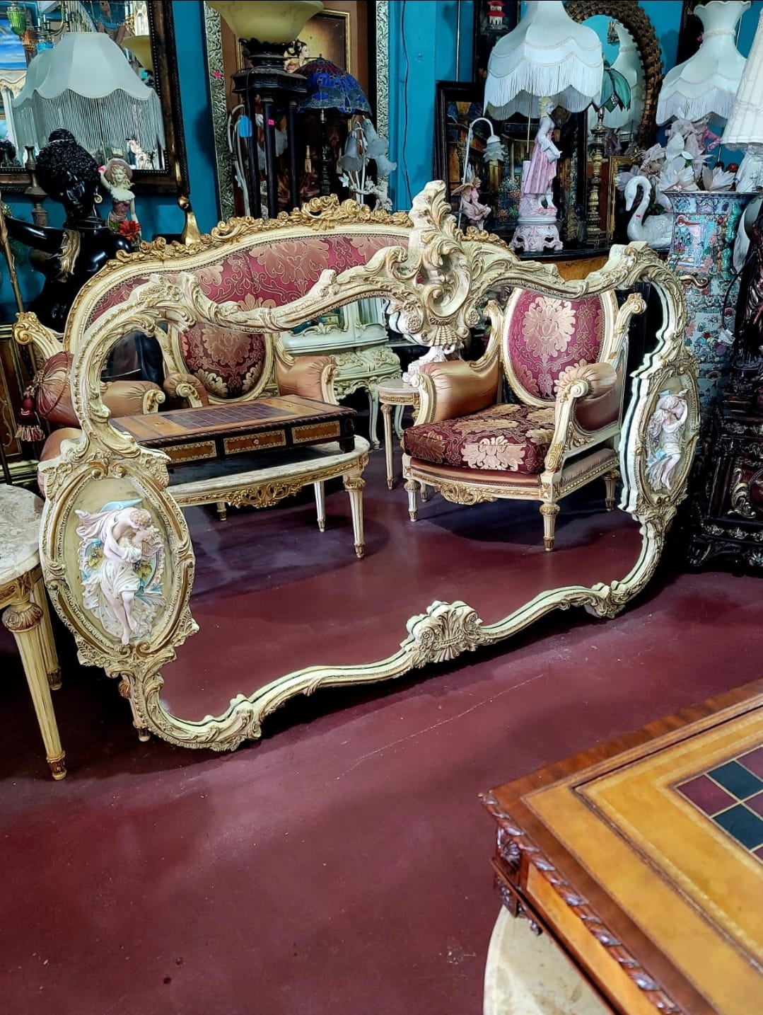 🌟Espejo Rococó con Decoración de Romeo y Julieta en Porcelana Fina🌟