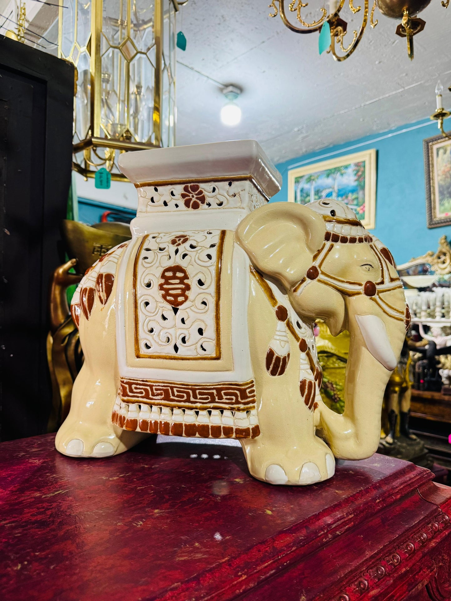💚🐘💚🖼️ 🐘 Vintage Ceramic Elephant Stool – Asian Elegance with a Handcrafted Spirit 💚🐘💚