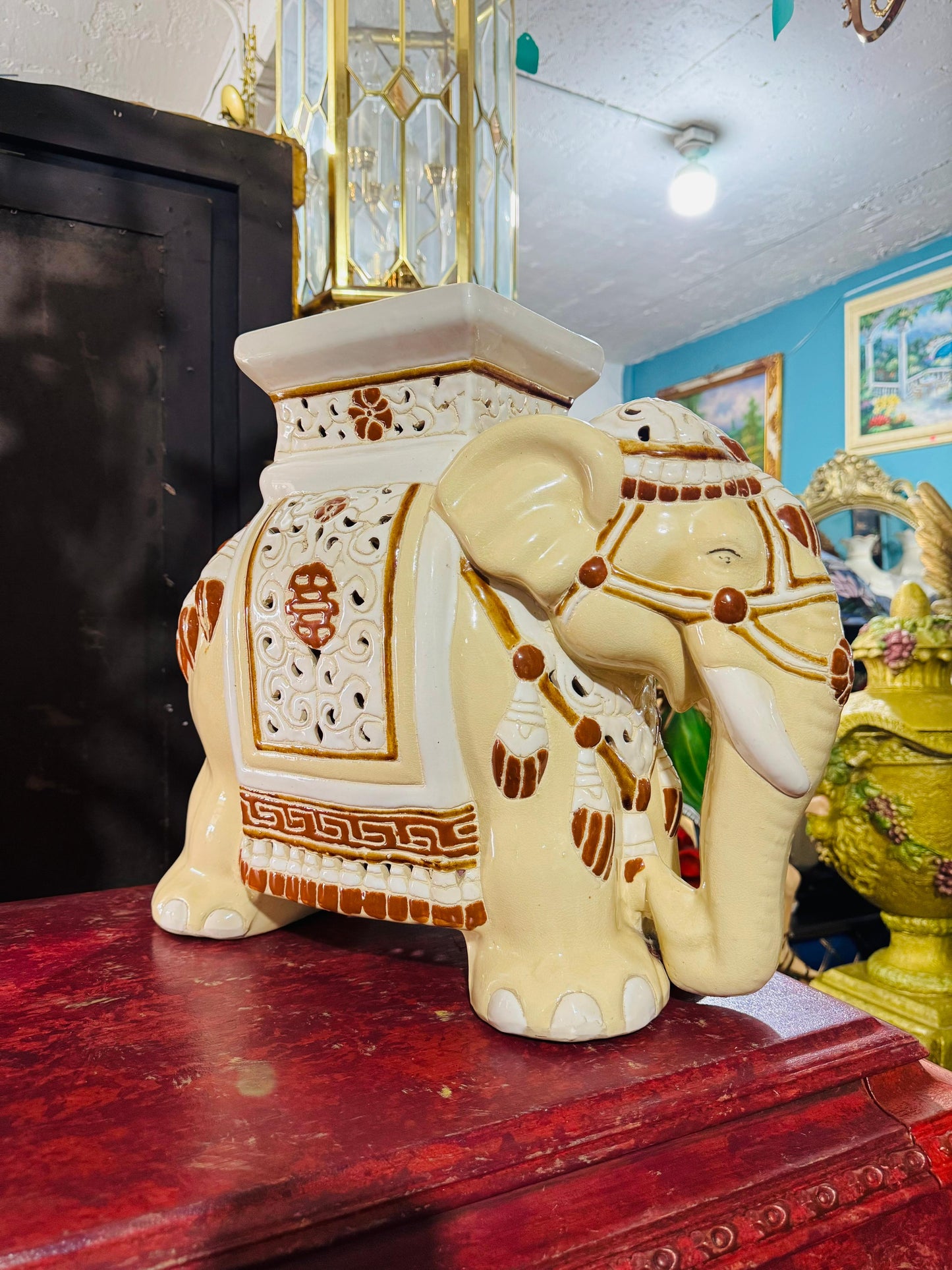 💚🐘💚🖼️ 🐘 Vintage Ceramic Elephant Stool – Asian Elegance with a Handcrafted Spirit 💚🐘💚