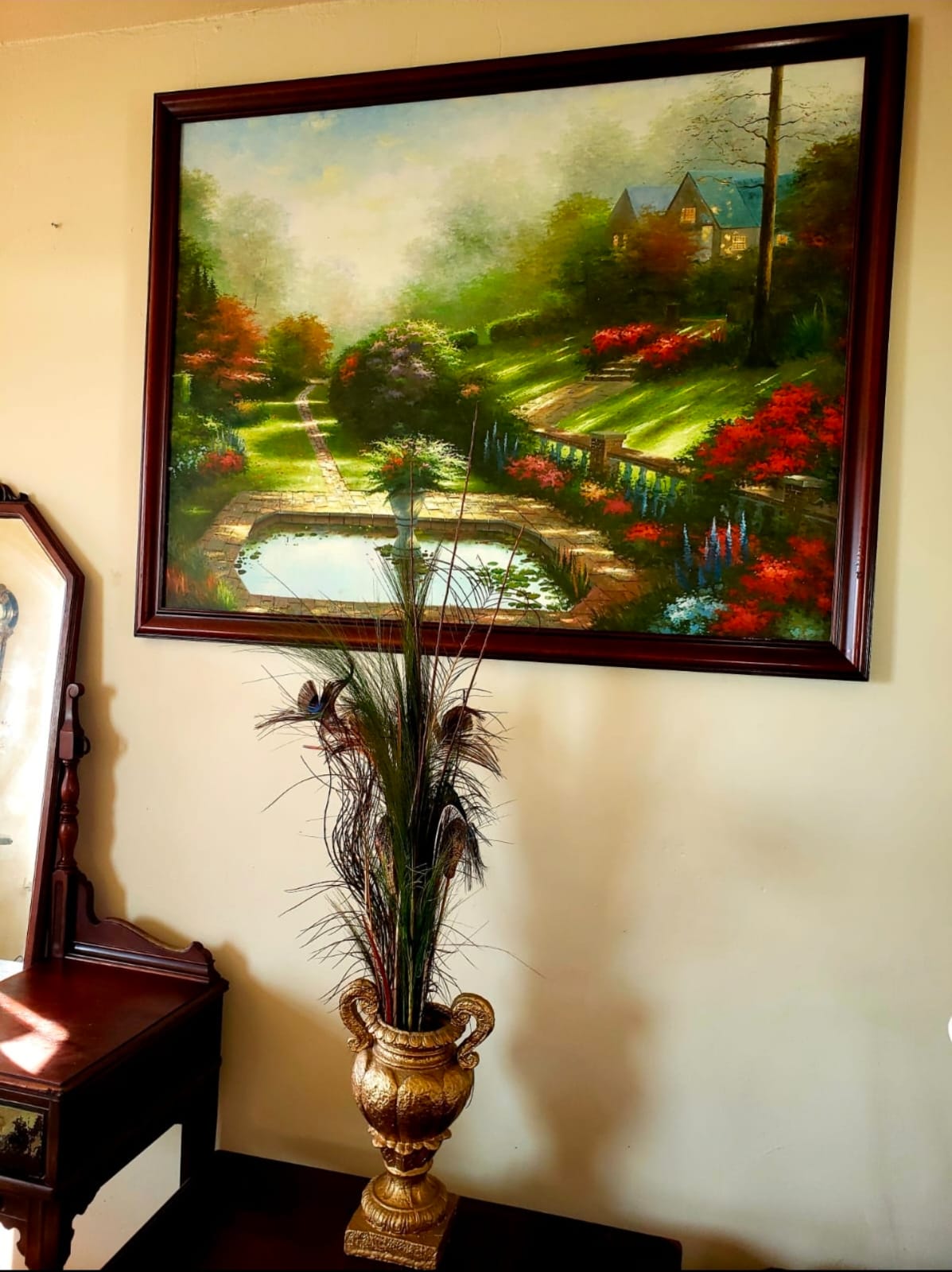 🌺 Pintura original sobre lienzo — Jardín señorial en luz otoñal🖌️🎨